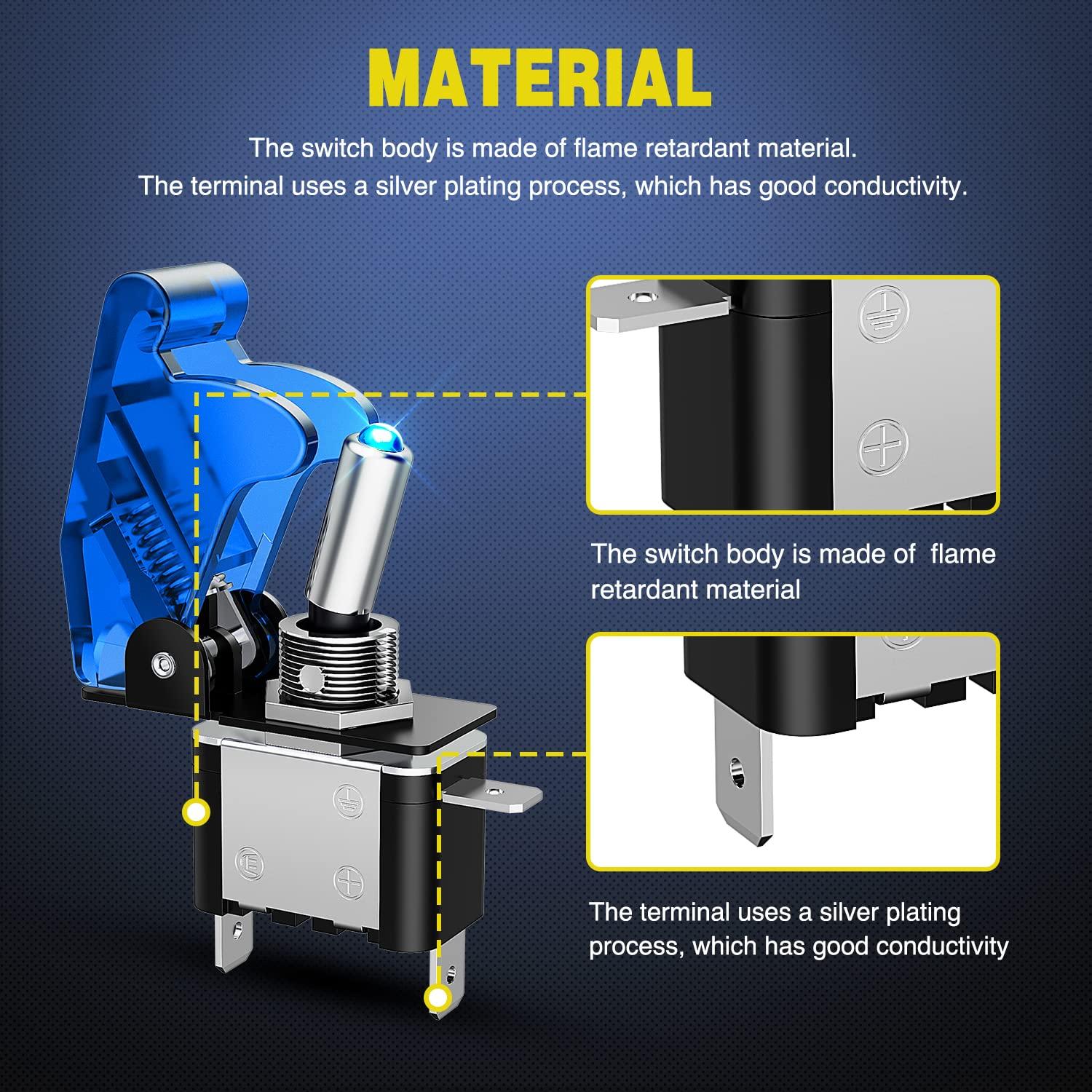 imageNilight 90014E Heavy Duty Rocker Toggle Switch 12V 20A Red Cover SPST ONOff 2Pin Car Truck Boat5 Pack5PCS Led Switch Blue