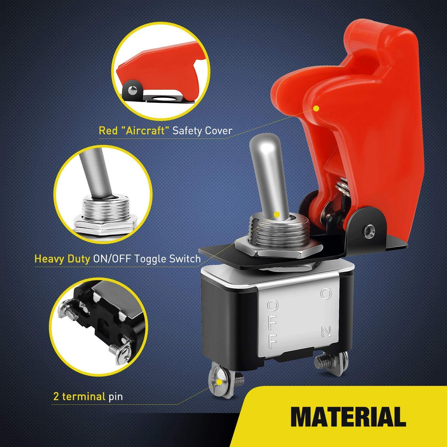 imageNilight 90014E Heavy Duty Rocker Toggle Switch 12V 20A Red Cover SPST ONOff 2Pin Car Truck Boat5 Pack5PCS Switch wRed Cover