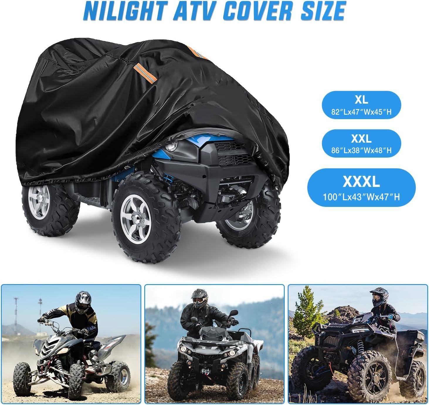 imageNilight ATV Cover Waterproof 420D Heavy Duty Ripstop Material 4 Wheeler Quad Cover All Season Weather UV Protection for Kawasaki Yamaha Polaris Suzuki HondaBlack XXLXXXL  100L x 43W x 47H