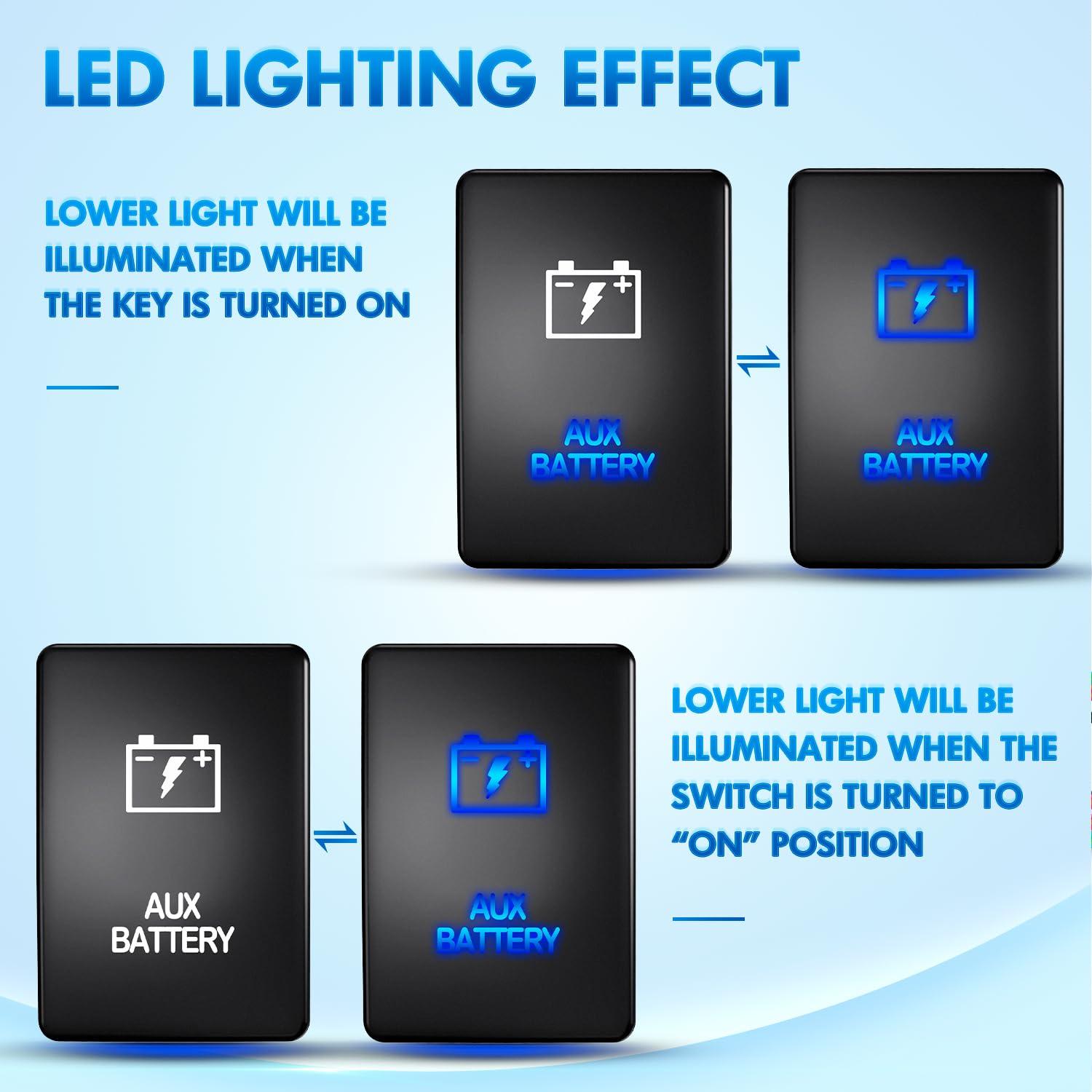 imageNilight AUX Battery Push Button Switch 12V ON Off Switches with Connector Wire Kit 128quot x 087quot Replacement for Toyota Sequoia Highlander Tacoma Tundra 4Runner RAVR YarisAUX BATTERY