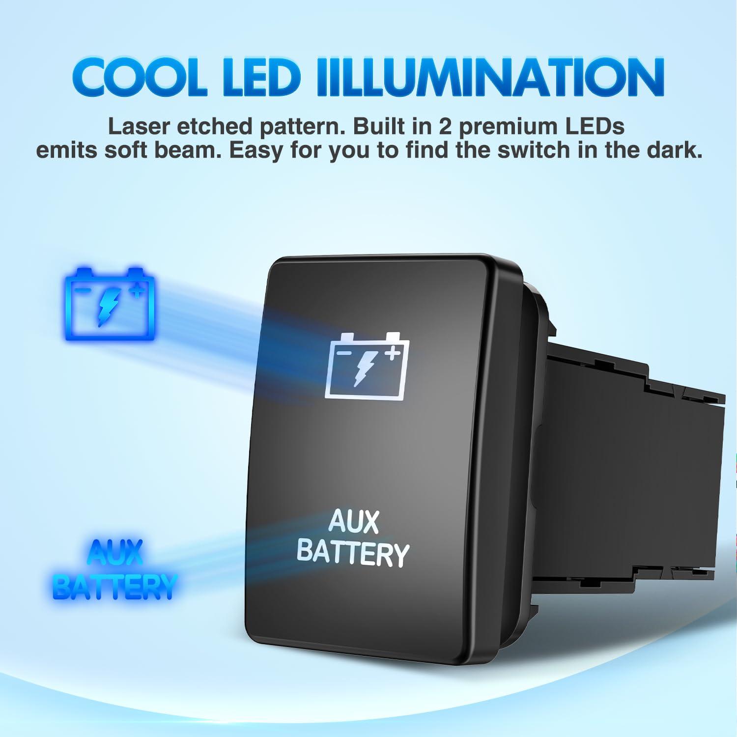 imageNilight AUX Battery Push Button Switch 12V ON Off Switches with Connector Wire Kit 128quot x 087quot Replacement for Toyota Sequoia Highlander Tacoma Tundra 4Runner RAVR YarisAUX BATTERY