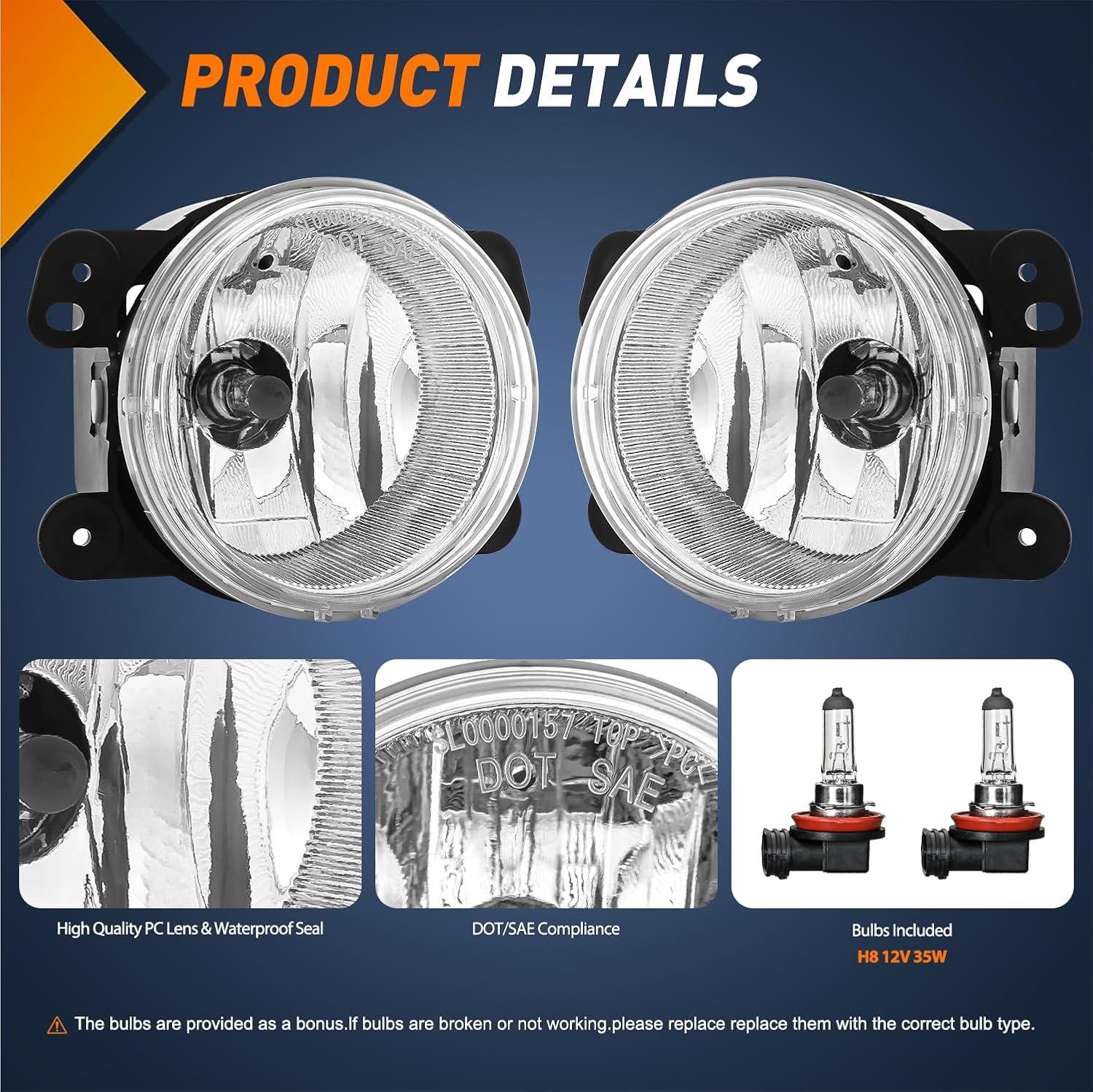 imageNilight Bumper Fog Light Compatible with 2005 2006 2007 2008 2009 2010 Dodge Dakota Durango Jeep Commander Grand Cherokee Raider Chrysler Aspen 300 SRT80709 JeepDodge0610 Chrysler Clear