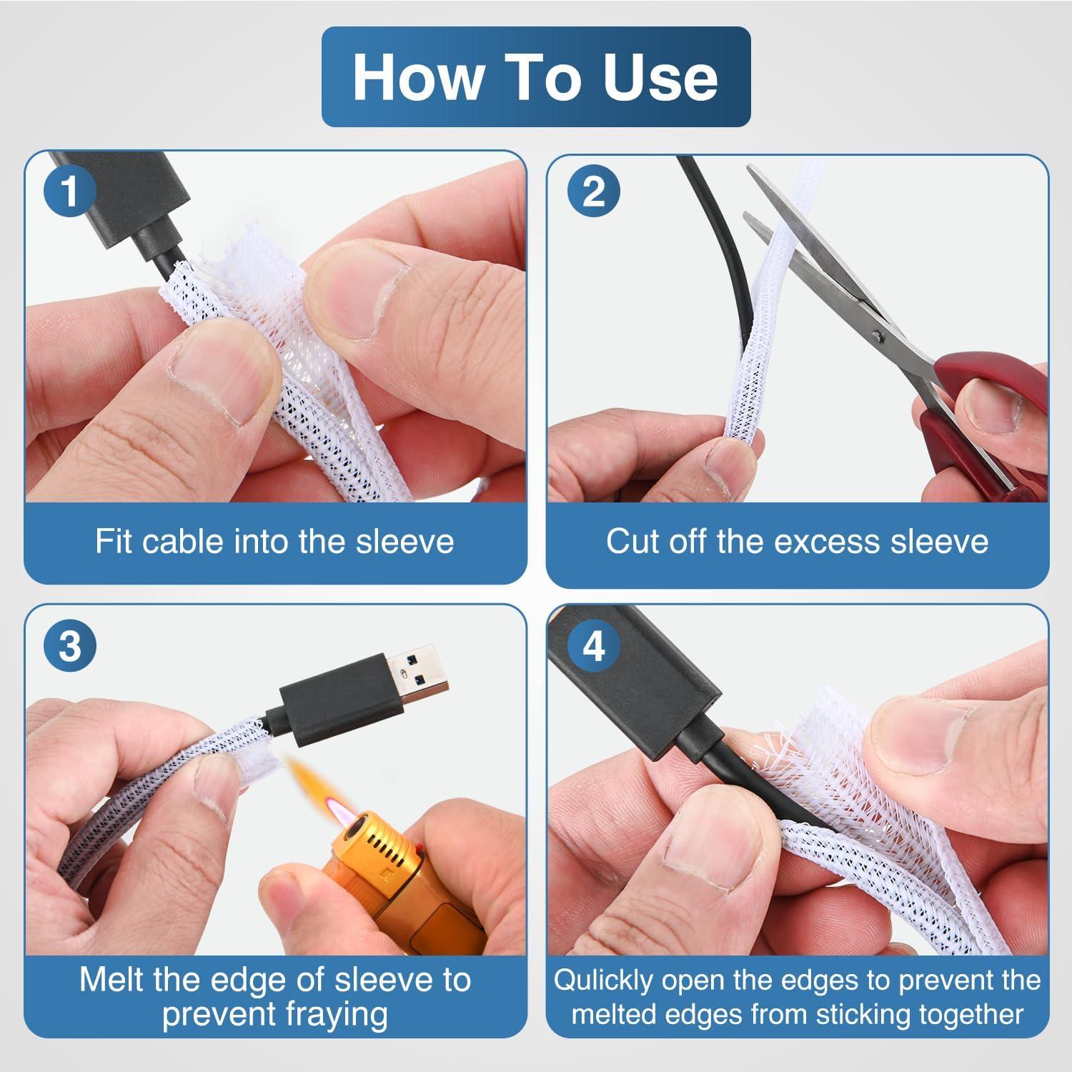 imageNilight Cable Sleeve25ft1inch Cord Management Sleeves Braided Sleeving Split Self Wrapping Wire Loom for Computer Electrical Automotive Harness Protector Organizer WhiteWhite