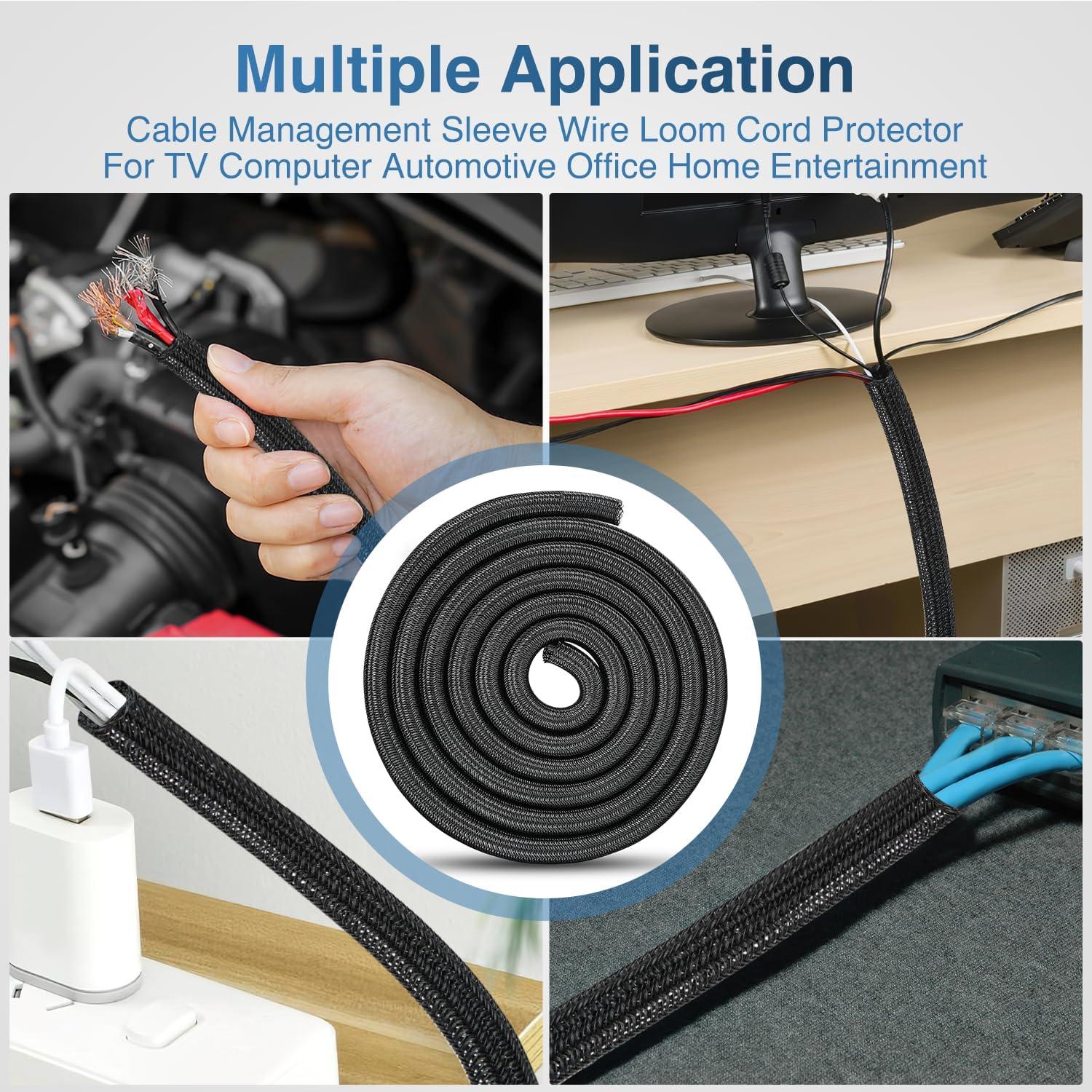 imageNilight Cable Sleeve25ft1inch Cord Management Sleeves Braided Sleeving Split Self Wrapping Wire Loom for Computer Electrical Automotive Harness Protector Organizer WhiteBlack