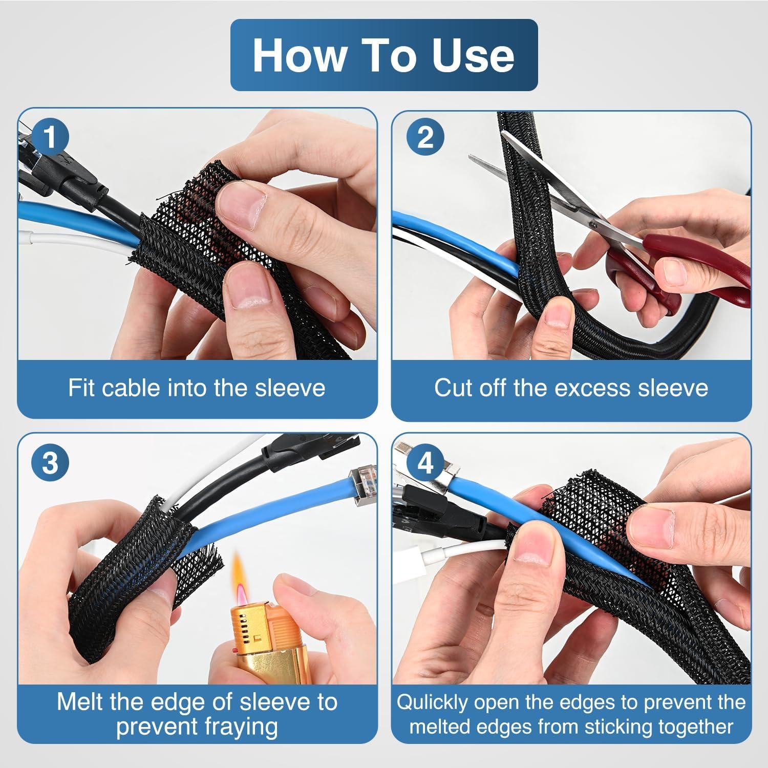 imageNilight Cable Sleeve25ft1inch Cord Management Sleeves Braided Sleeving Split Self Wrapping Wire Loom for Computer Electrical Automotive Harness Protector Organizer WhiteBlack