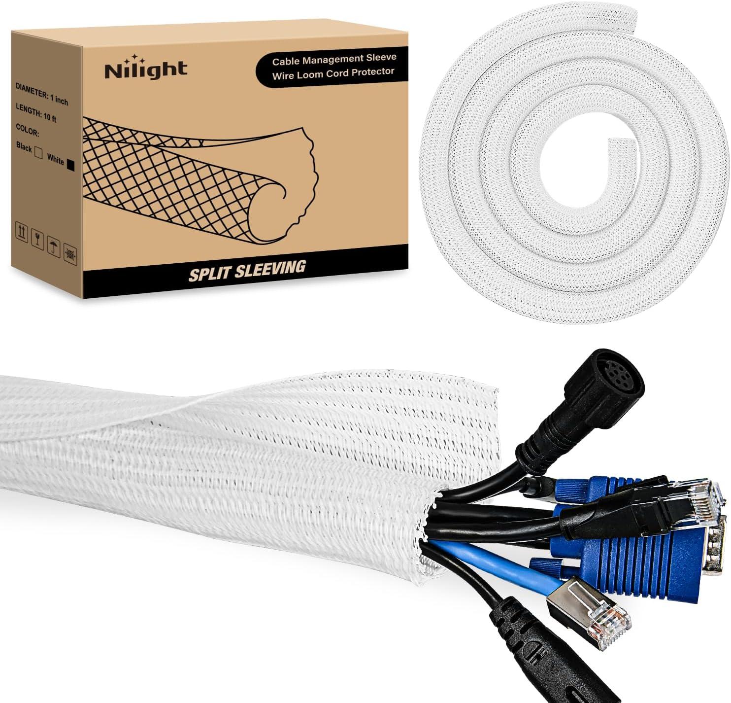 imageNilight Cable Sleeve25ft1inch Cord Management Sleeves Braided Sleeving Split Self Wrapping Wire Loom for Computer Electrical Automotive Harness Protector Organizer WhiteWhite
