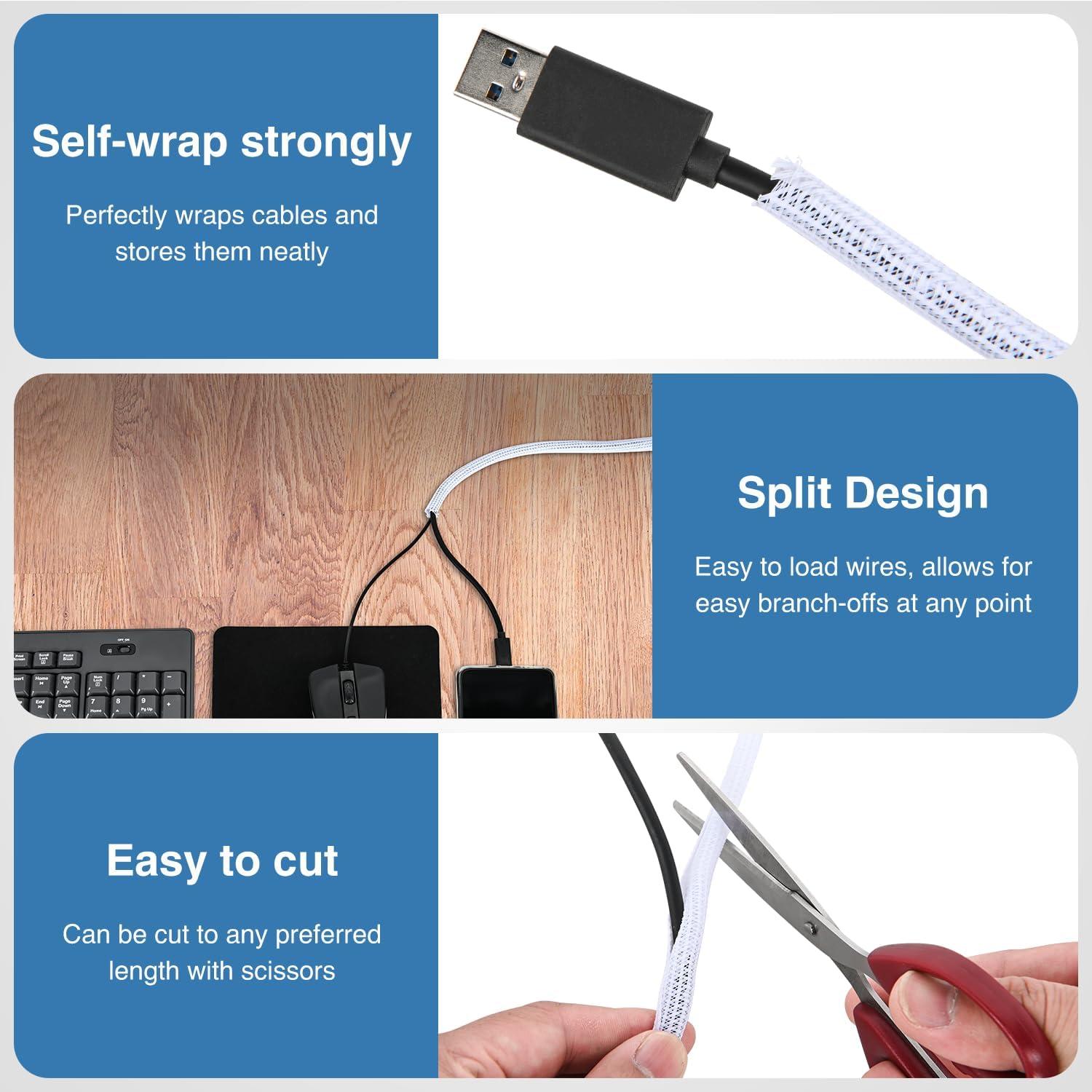 imageNilight Cable Sleeve25ft1inch Cord Management Sleeves Braided Sleeving Split Self Wrapping Wire Loom for Computer Electrical Automotive Harness Protector Organizer WhiteWhite