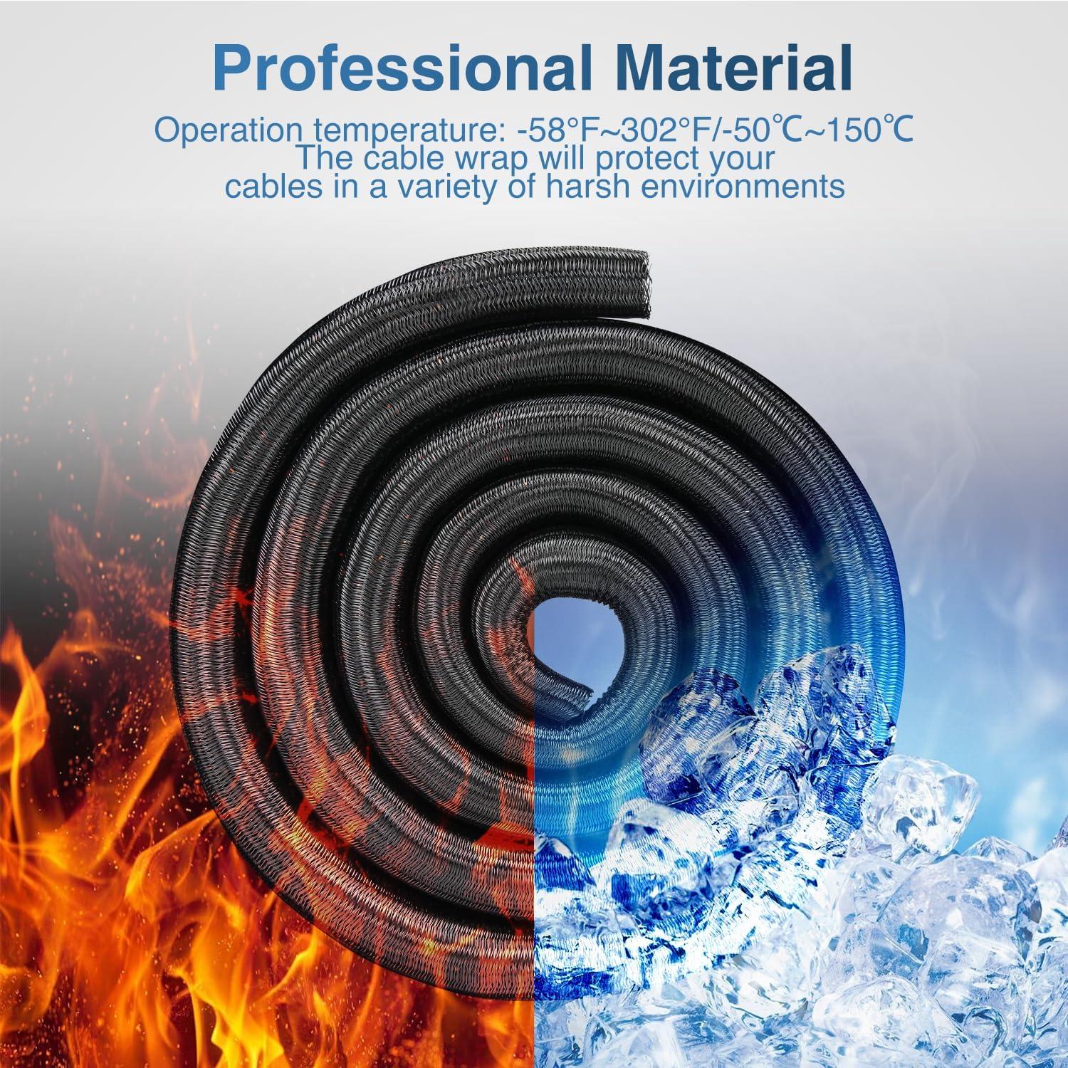 imageNilight Cable Sleeve25ft1inch Cord Management Sleeves Braided Sleeving Split Self Wrapping Wire Loom for Computer Electrical Automotive Harness Protector Organizer WhiteBlack