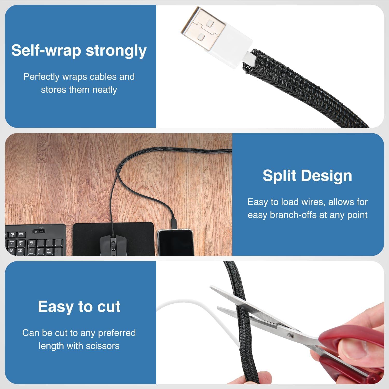 imageNilight Cable Sleeve25ft1inch Cord Management Sleeves Braided Sleeving Split Self Wrapping Wire Loom for Computer Electrical Automotive Harness Protector Organizer WhiteBlack