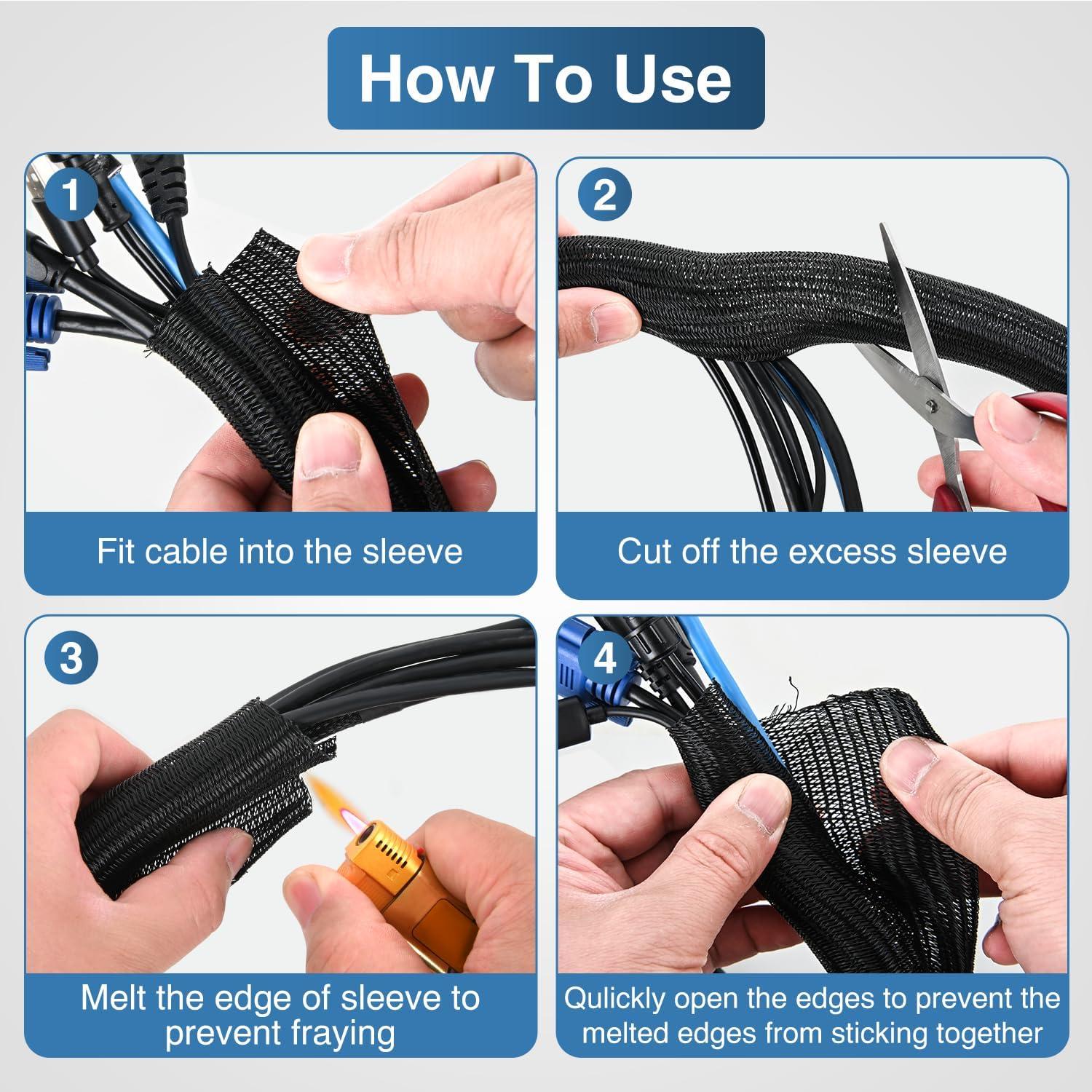 imageNilight Cable Sleeve25ft1inch Cord Management Sleeves Braided Sleeving Split Self Wrapping Wire Loom for Computer Electrical Automotive Harness Protector Organizer WhiteBlack