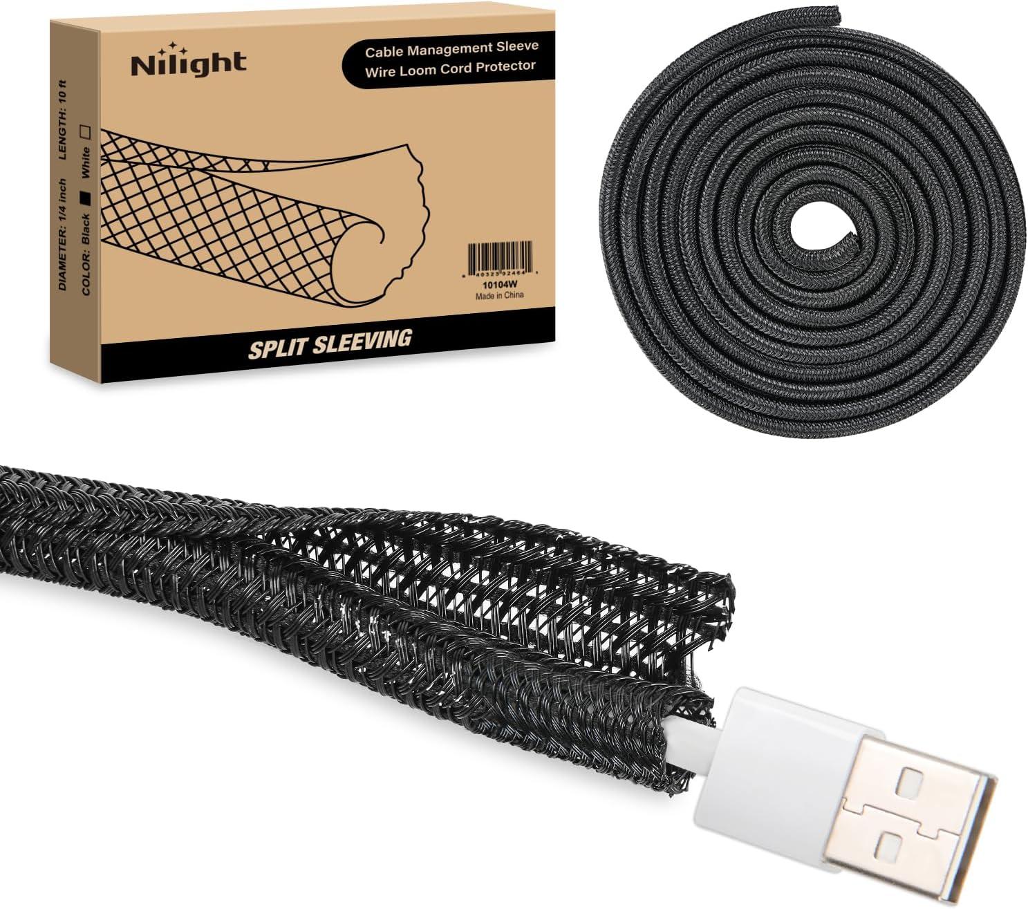 imageNilight Cable Sleeve25ft1inch Cord Management Sleeves Braided Sleeving Split Self Wrapping Wire Loom for Computer Electrical Automotive Harness Protector Organizer WhiteBlack