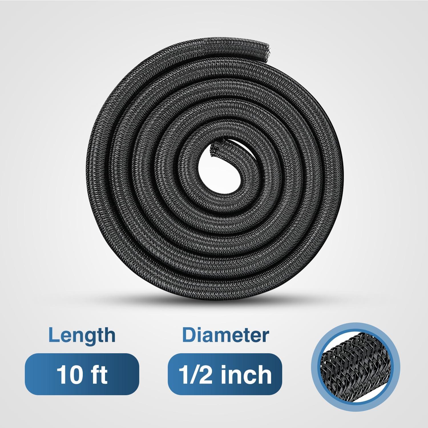 imageNilight Cable Sleeve25ft1inch Cord Management Sleeves Braided Sleeving Split Self Wrapping Wire Loom for Computer Electrical Automotive Harness Protector Organizer WhiteBlack