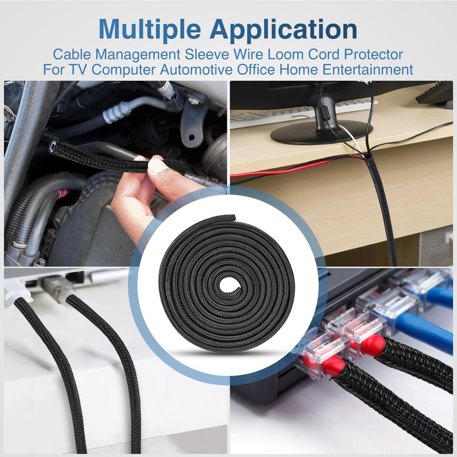 imageNilight Cable Sleeve25ft1inch Cord Management Sleeves Braided Sleeving Split Self Wrapping Wire Loom for Computer Electrical Automotive Harness Protector Organizer WhiteBlack