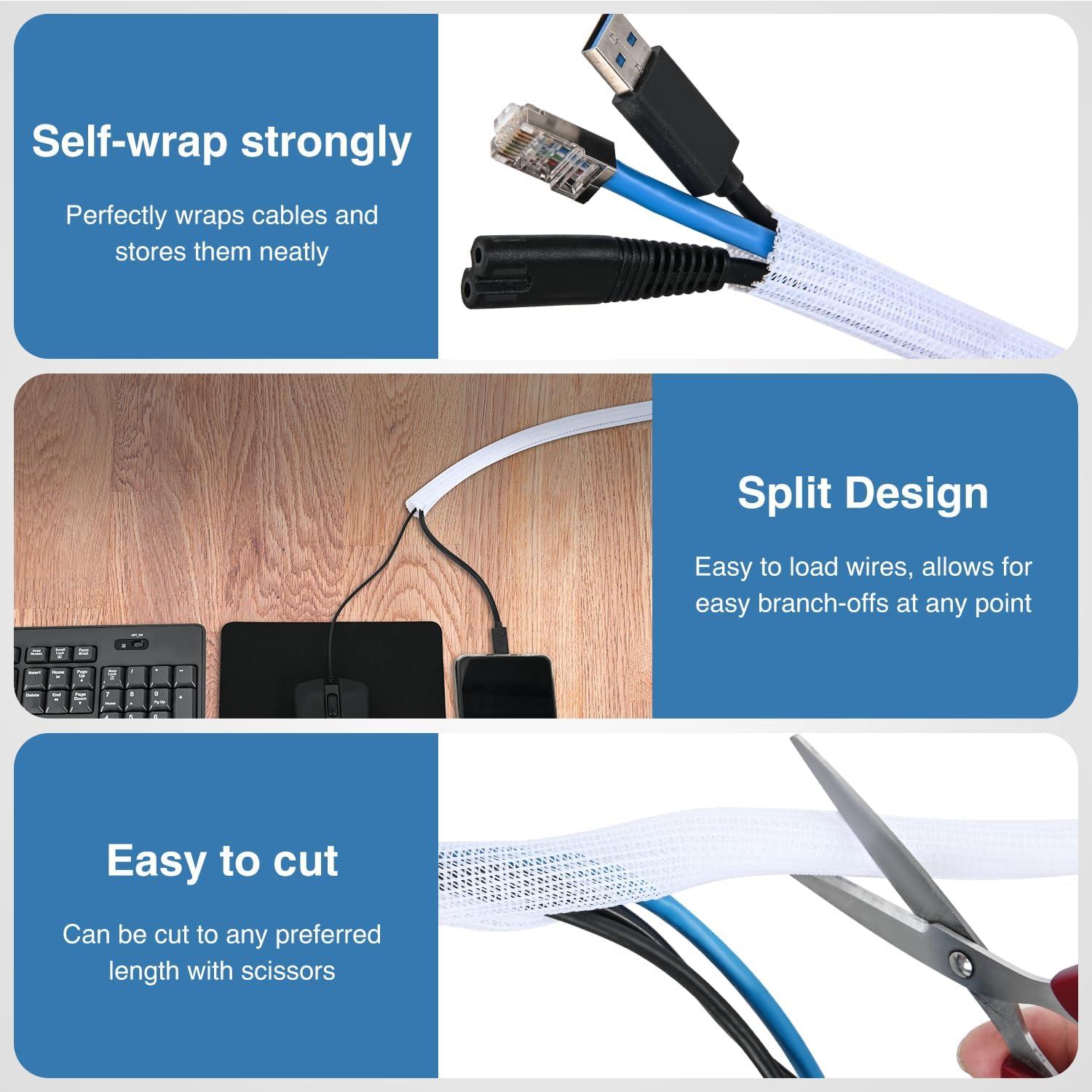 imageNilight Cable Sleeve25ft1inch Cord Management Sleeves Braided Sleeving Split Self Wrapping Wire Loom for Computer Electrical Automotive Harness Protector Organizer WhiteWhite