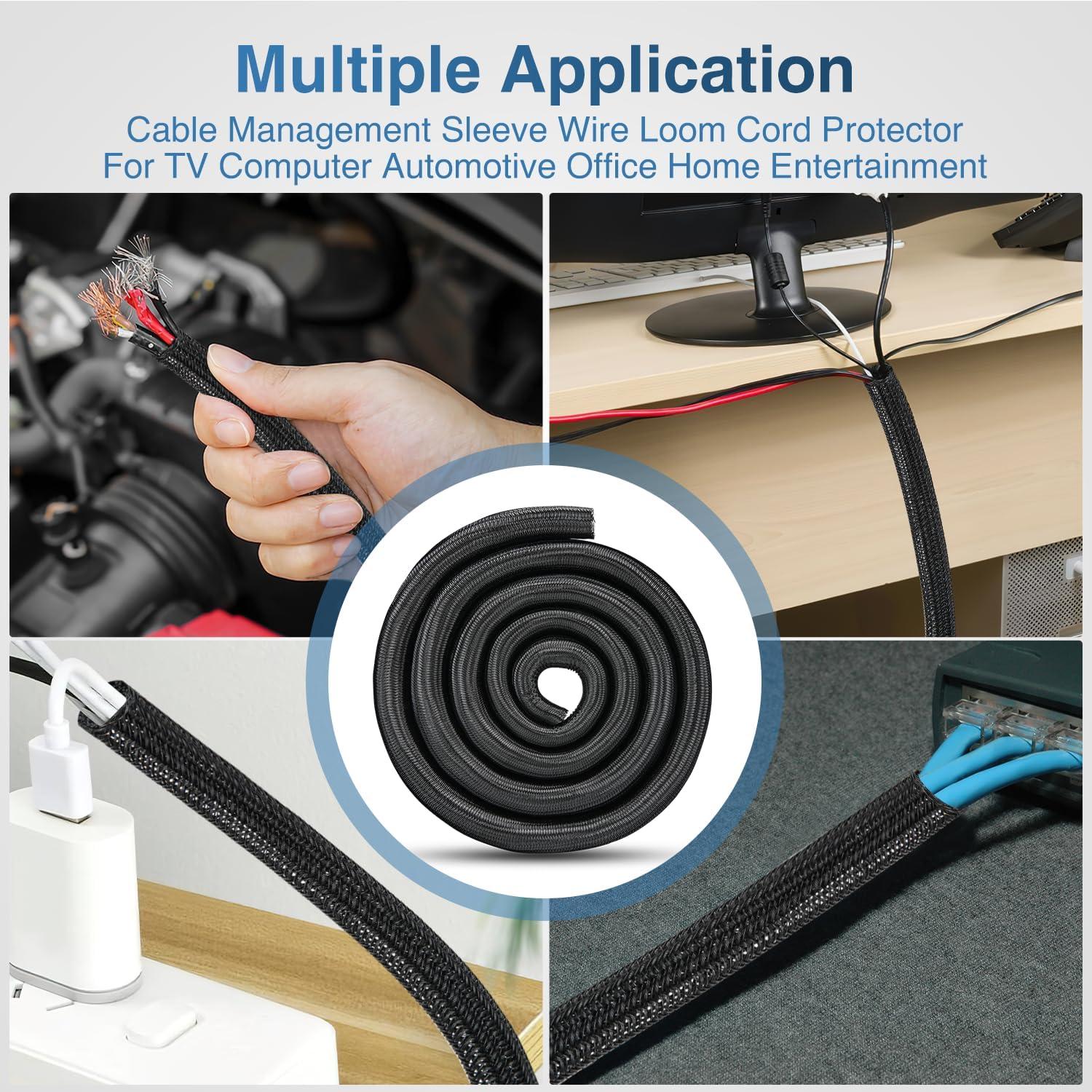 imageNilight Cable Sleeve25ft1inch Cord Management Sleeves Braided Sleeving Split Self Wrapping Wire Loom for Computer Electrical Automotive Harness Protector Organizer WhiteBlack