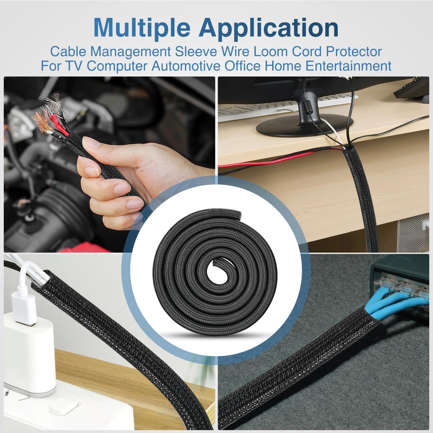 imageNilight Cable Sleeve25ft1inch Cord Management Sleeves Braided Sleeving Split Self Wrapping Wire Loom for Computer Electrical Automotive Harness Protector Organizer WhiteBlack