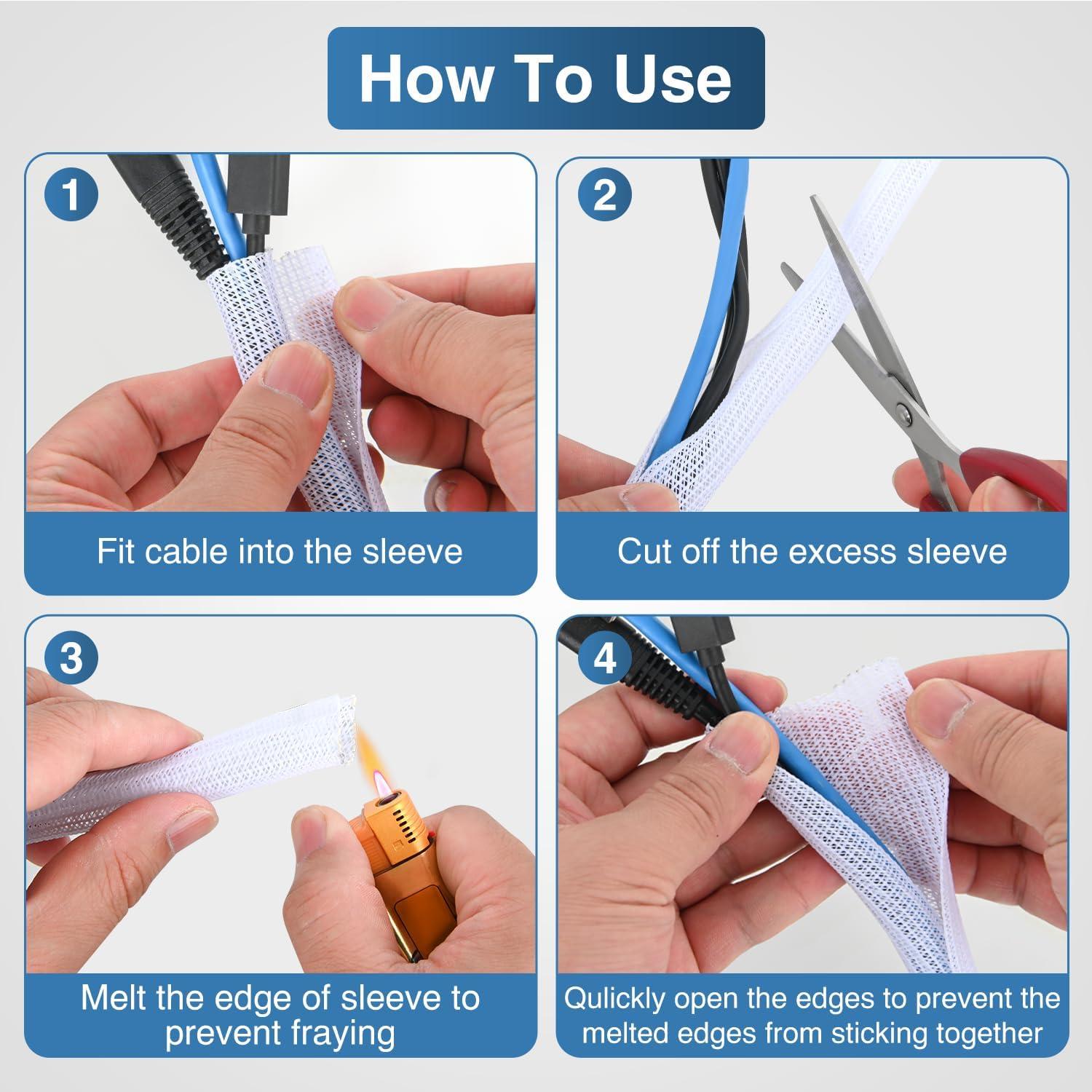 imageNilight Cable Sleeve25ft1inch Cord Management Sleeves Braided Sleeving Split Self Wrapping Wire Loom for Computer Electrical Automotive Harness Protector Organizer WhiteWhite