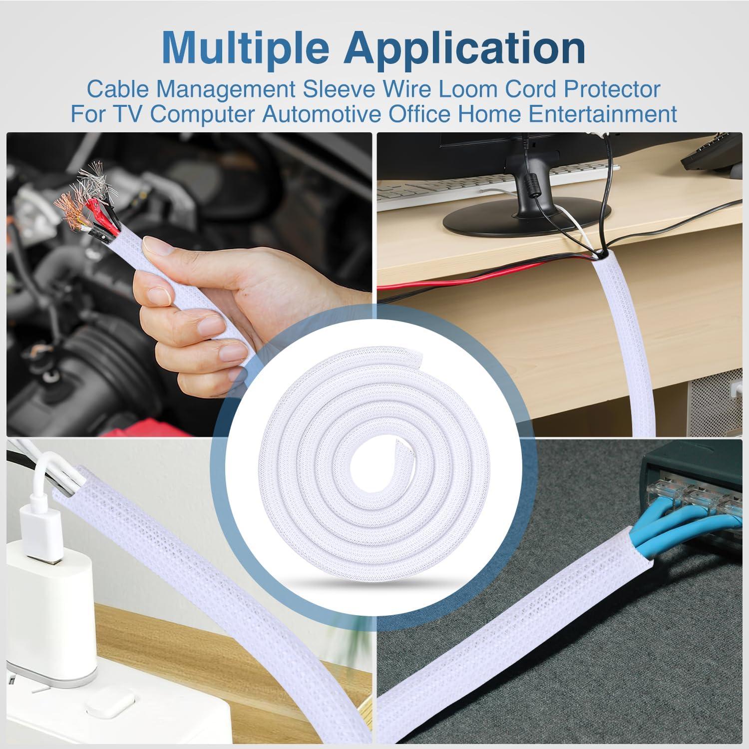 imageNilight Cable Sleeve25ft1inch Cord Management Sleeves Braided Sleeving Split Self Wrapping Wire Loom for Computer Electrical Automotive Harness Protector Organizer WhiteWhite