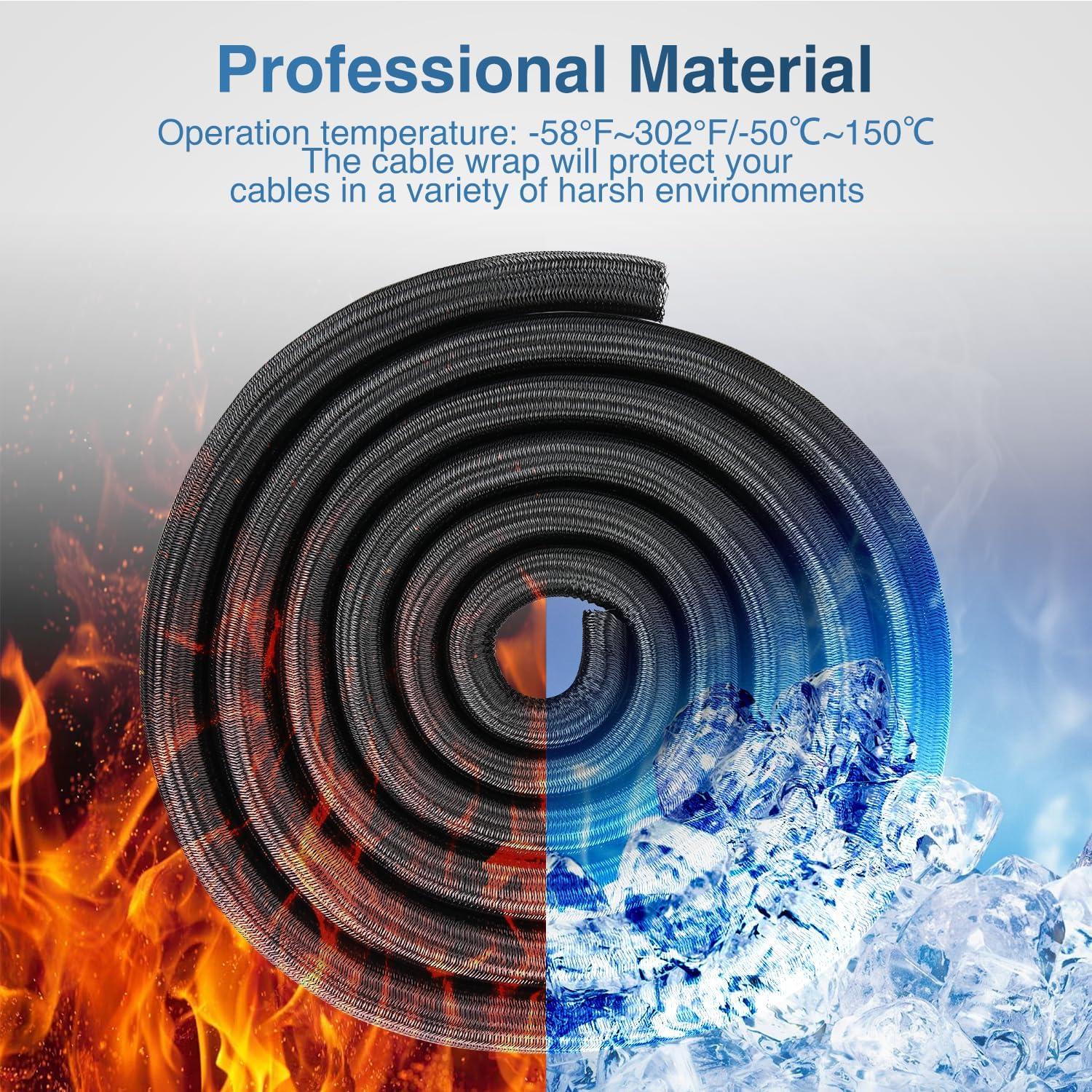 imageNilight Cable Sleeve25ft1inch Cord Management Sleeves Braided Sleeving Split Self Wrapping Wire Loom for Computer Electrical Automotive Harness Protector Organizer WhiteBlack