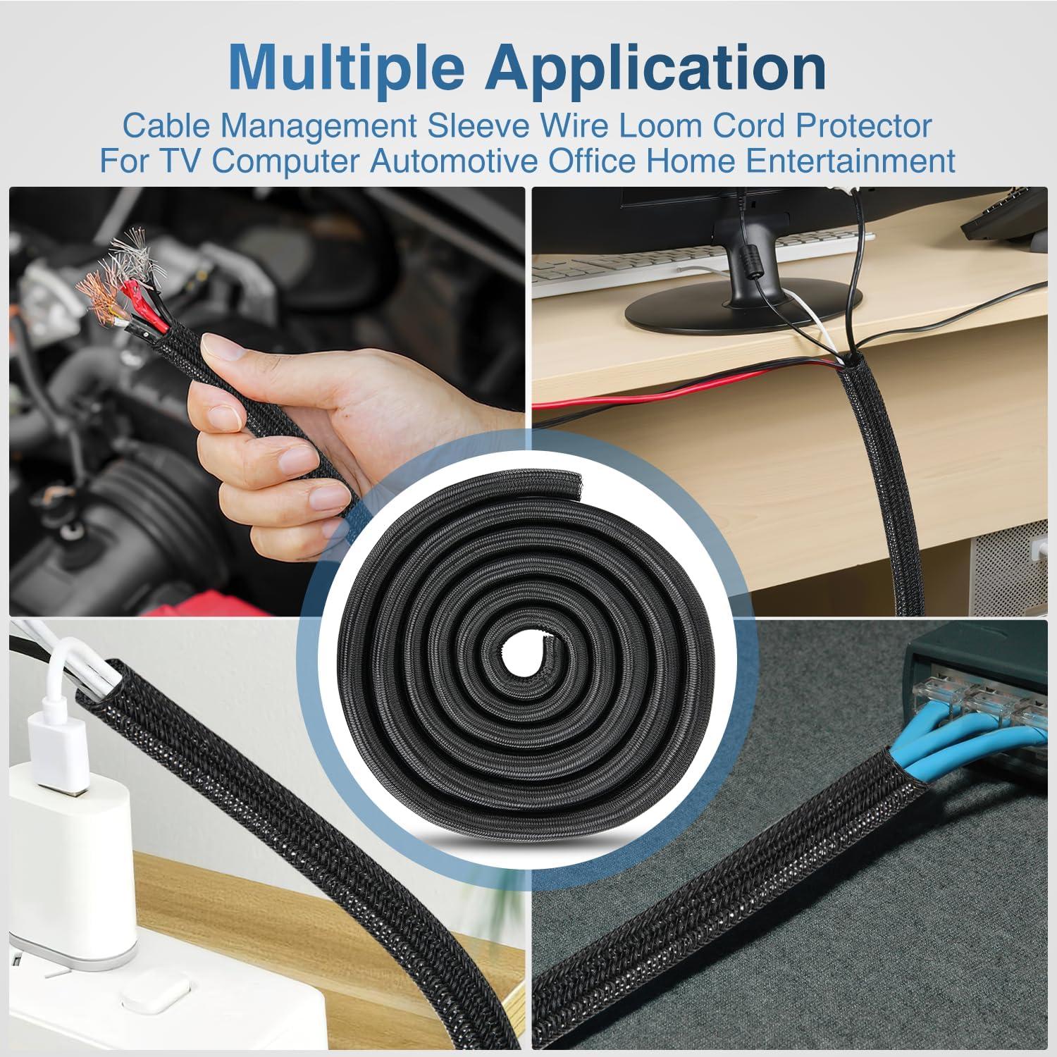 imageNilight Cable Sleeve25ft1inch Cord Management Sleeves Braided Sleeving Split Self Wrapping Wire Loom for Computer Electrical Automotive Harness Protector Organizer WhiteBlack