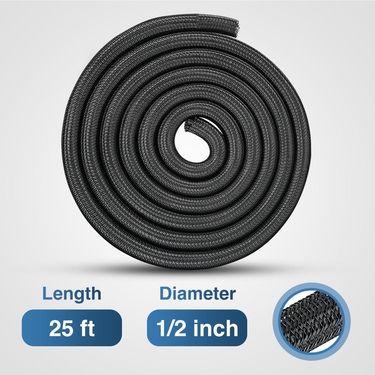 imageNilight Cable Sleeve25ft1inch Cord Management Sleeves Braided Sleeving Split Self Wrapping Wire Loom for Computer Electrical Automotive Harness Protector Organizer WhiteBlack