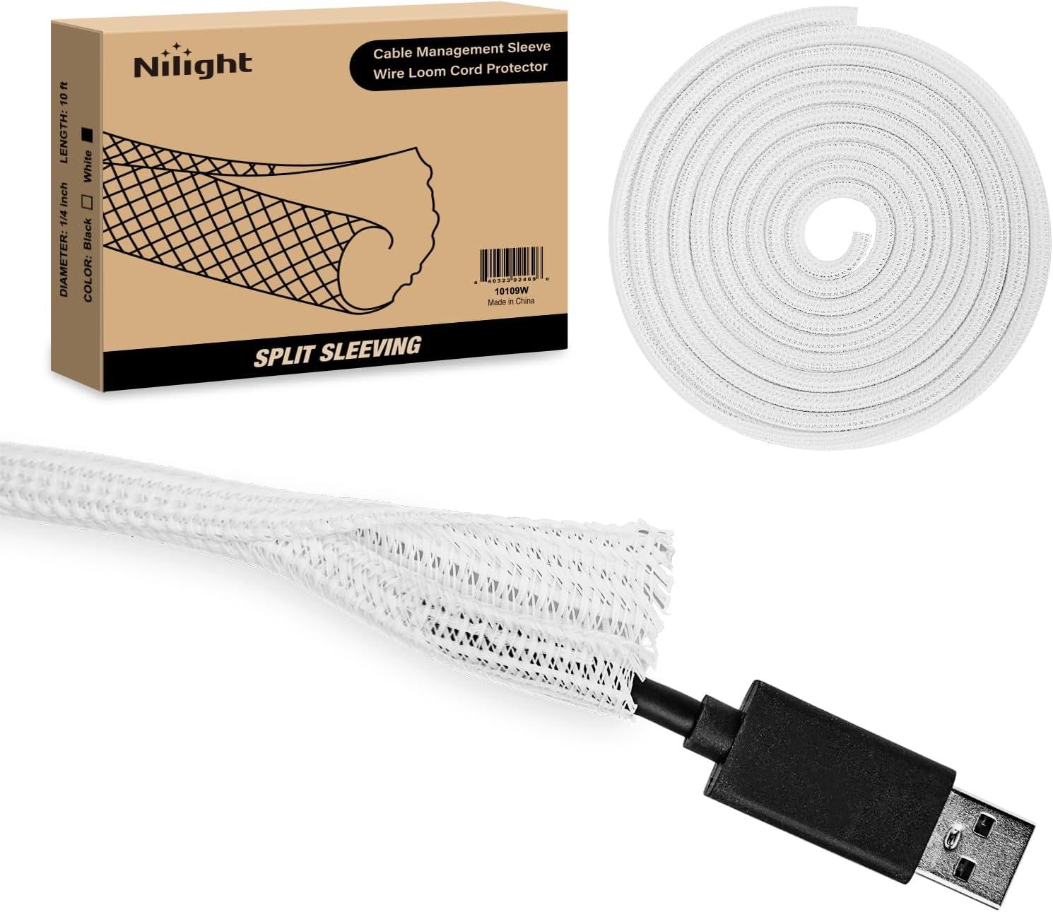 imageNilight Cable Sleeve25ft1inch Cord Management Sleeves Braided Sleeving Split Self Wrapping Wire Loom for Computer Electrical Automotive Harness Protector Organizer WhiteWhite
