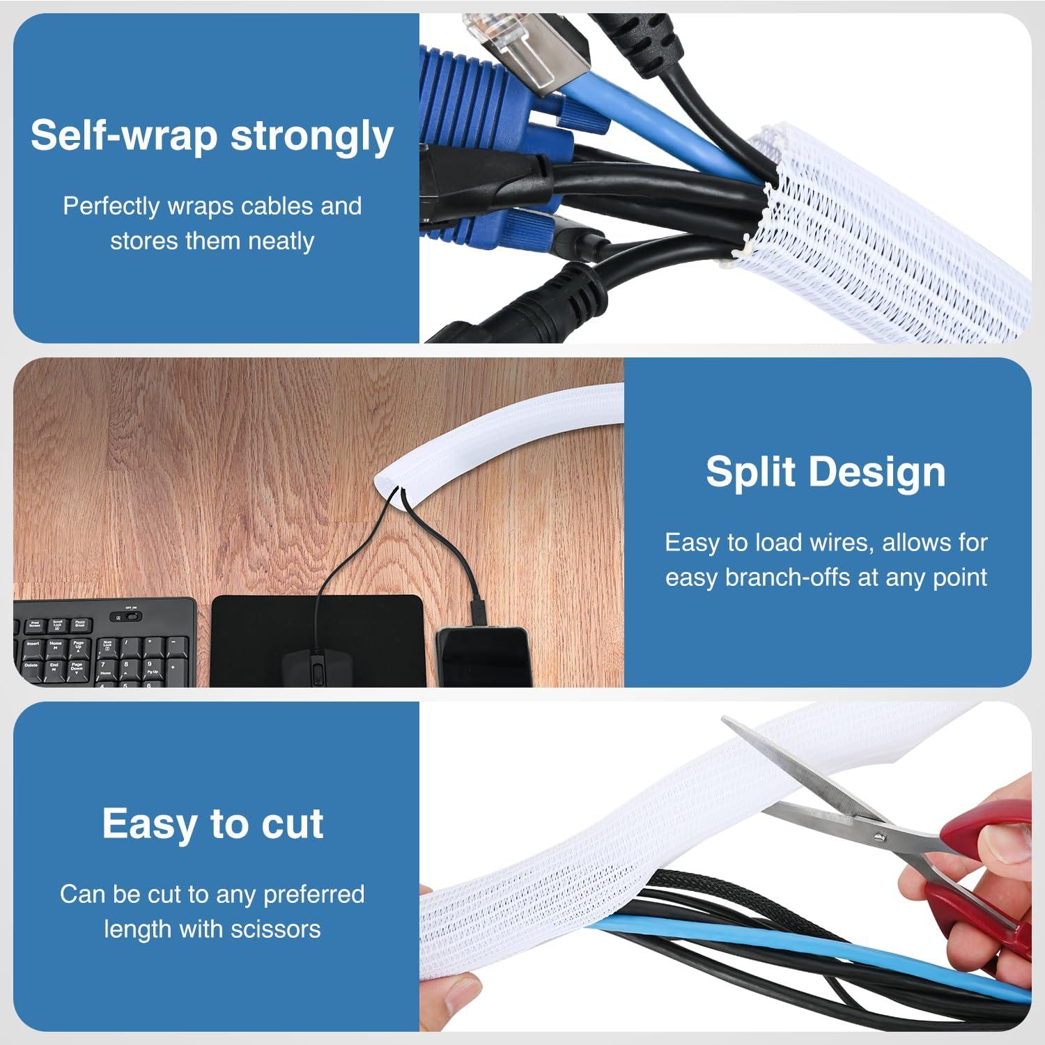 imageNilight Cable Sleeve25ft1inch Cord Management Sleeves Braided Sleeving Split Self Wrapping Wire Loom for Computer Electrical Automotive Harness Protector Organizer WhiteWhite