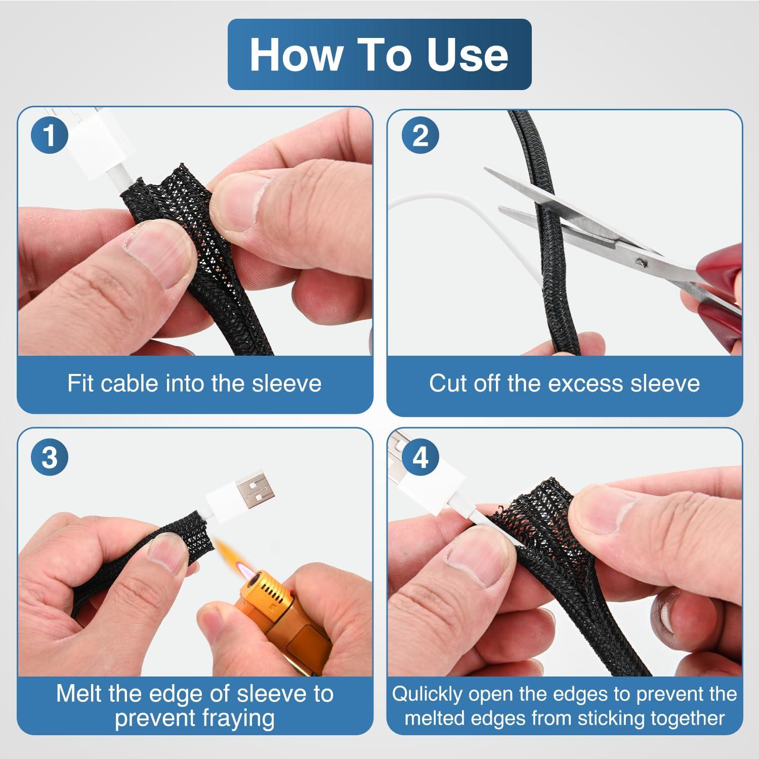 imageNilight Cable Sleeve25ft1inch Cord Management Sleeves Braided Sleeving Split Self Wrapping Wire Loom for Computer Electrical Automotive Harness Protector Organizer WhiteBlack