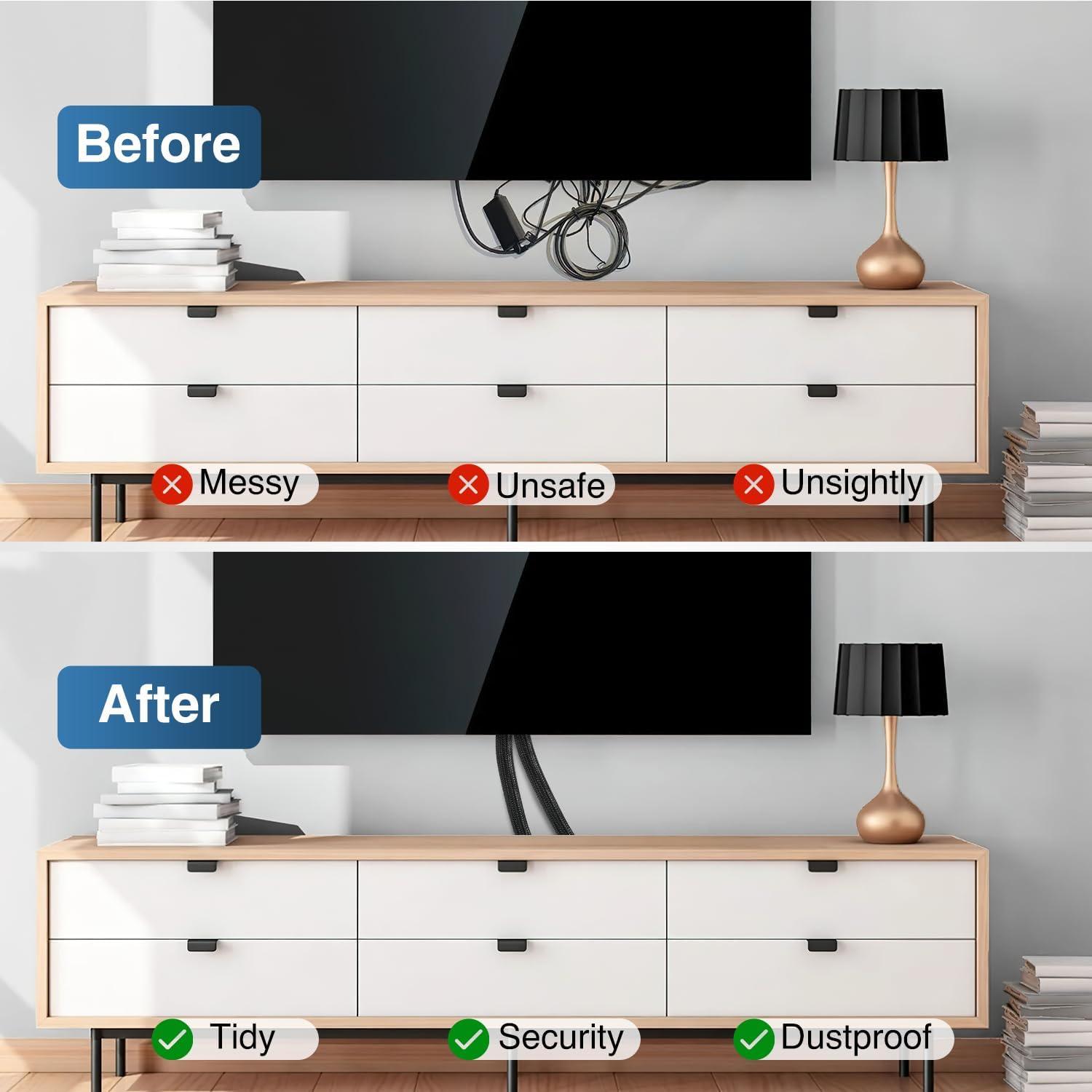 imageNilight Cable Sleeve25ft1inch Cord Management Sleeves Braided Sleeving Split Self Wrapping Wire Loom for Computer Electrical Automotive Harness Protector Organizer WhiteBlack