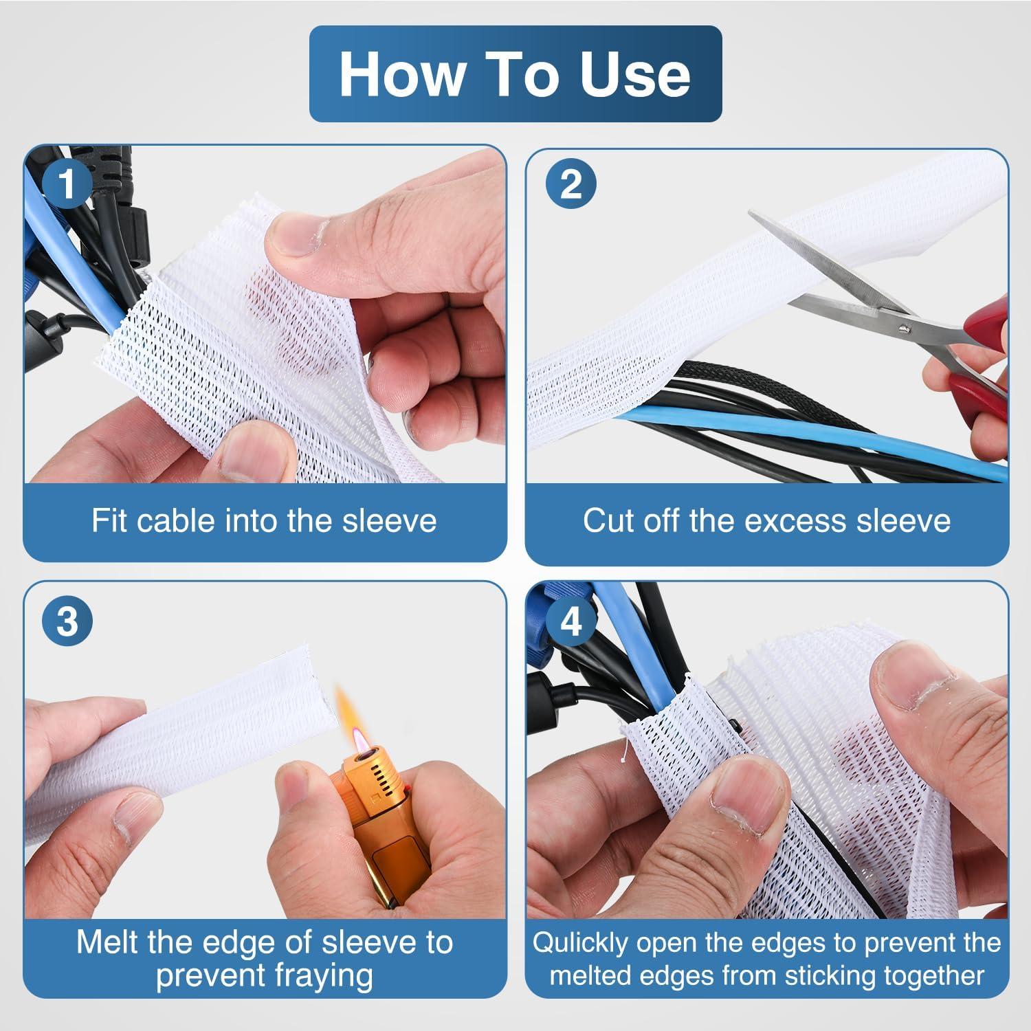 imageNilight Cable Sleeve25ft1inch Cord Management Sleeves Braided Sleeving Split Self Wrapping Wire Loom for Computer Electrical Automotive Harness Protector Organizer WhiteWhite