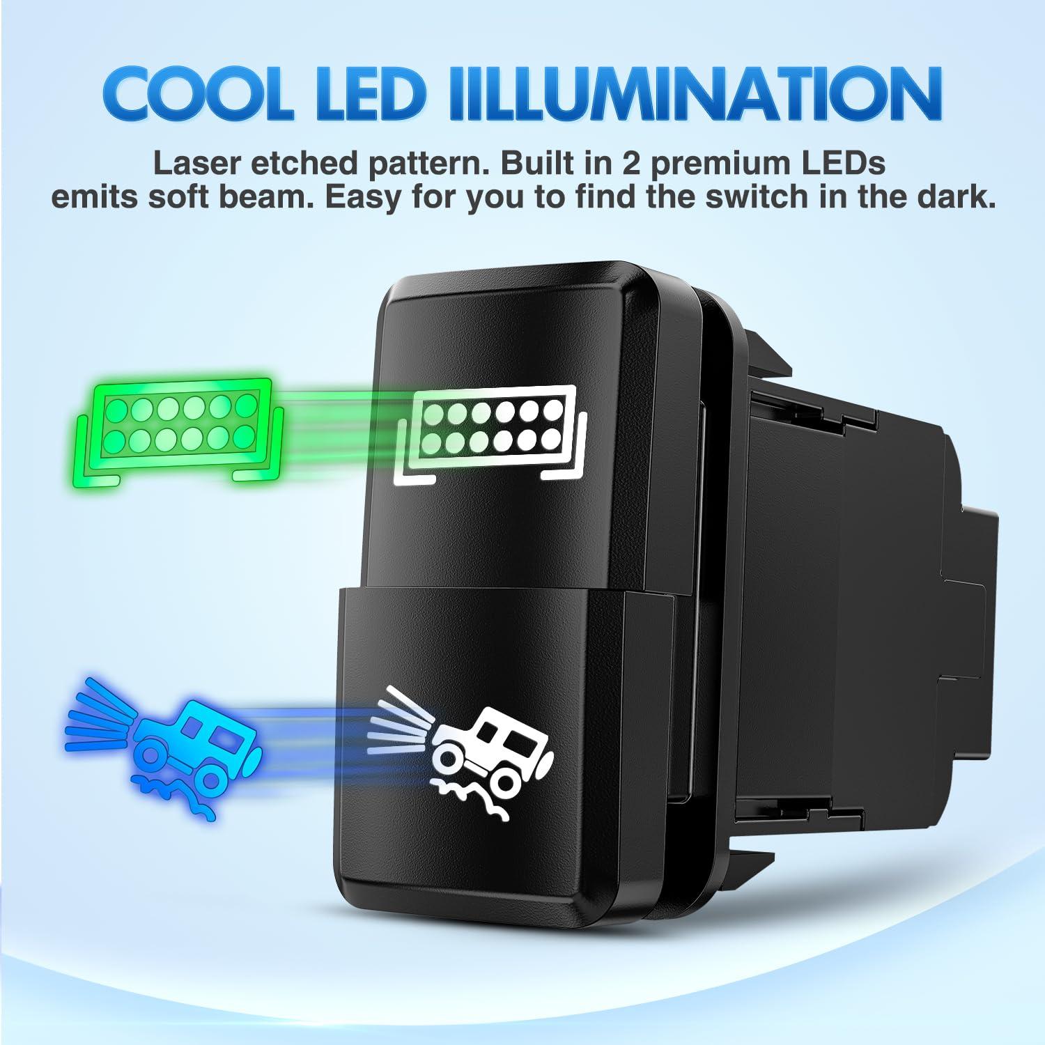 imageNilight Camping Lights Push Button Switch 12V ON Off Switches with Connector Wire Kit 154quot x 083quot Replacement for Toyota FJ Cruiser Fortuner Ta coma Highlander Tundra 4Runner Prado Land CruiserLED Light Bar  OffRoad Lights