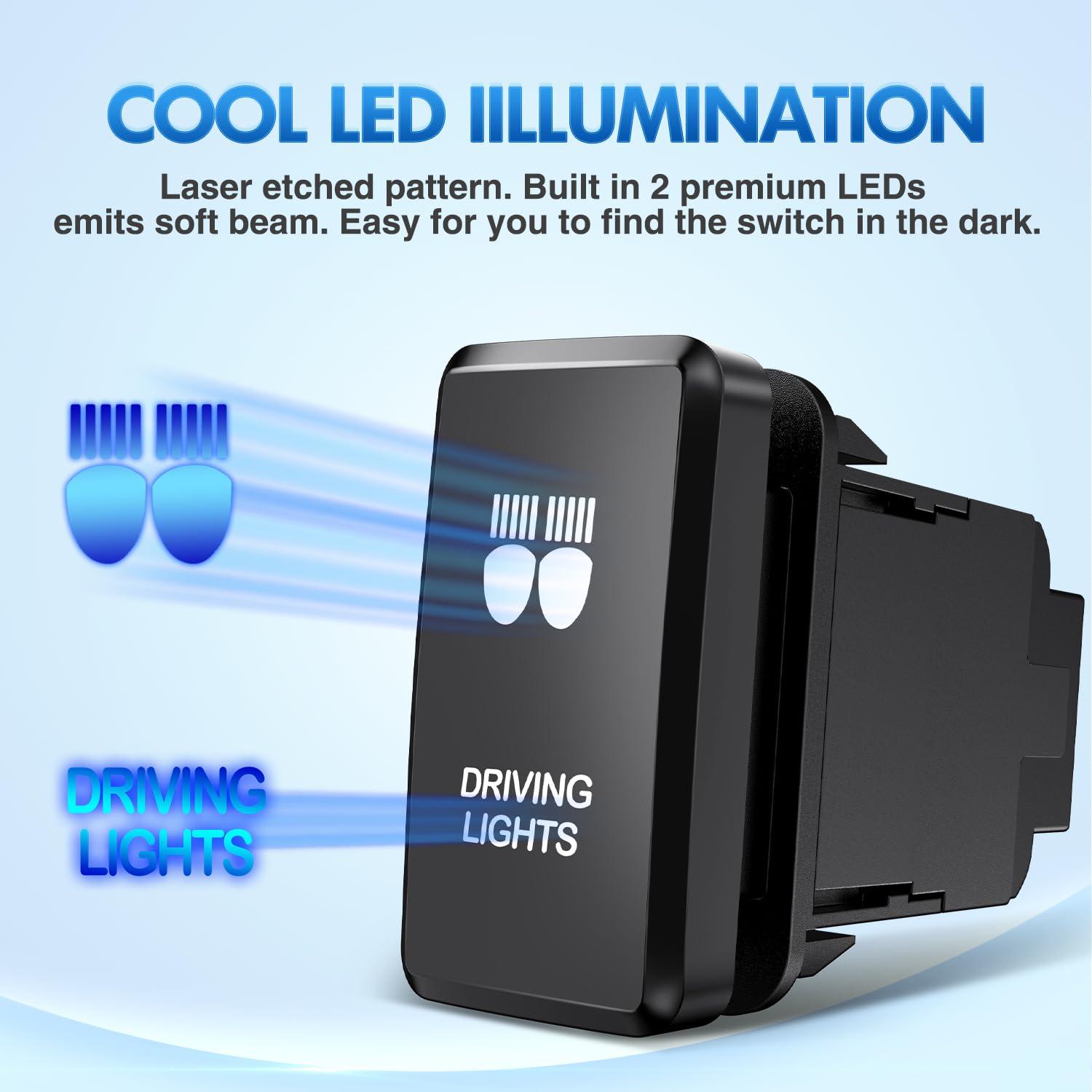 imageNilight Camping Lights Push Button Switch 12V ON Off Switches with Connector Wire Kit 154quot x 083quot Replacement for Toyota FJ Cruiser Fortuner Ta coma Highlander Tundra 4Runner Prado Land CruiserDRIVING LIGHTS