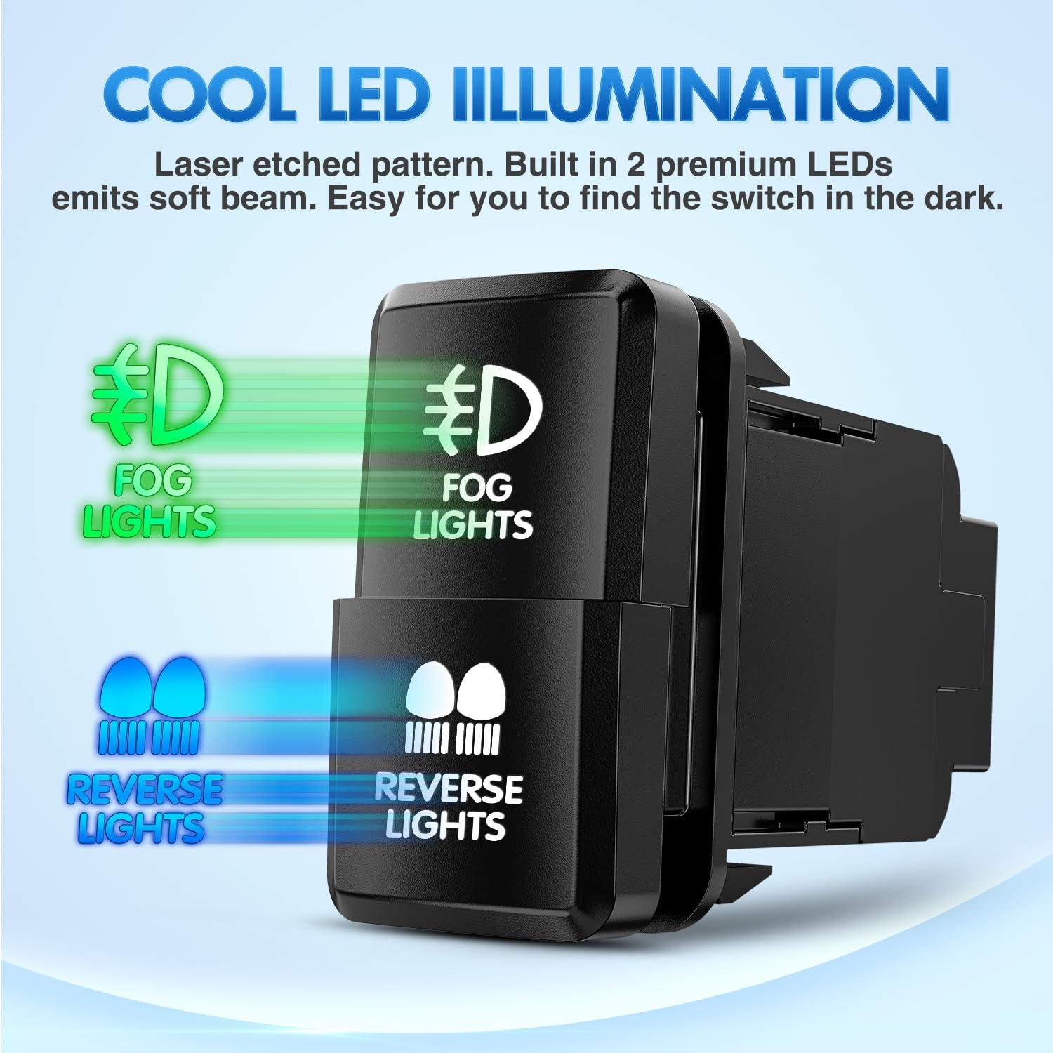 imageNilight Camping Lights Push Button Switch 12V ON Off Switches with Connector Wire Kit 154quot x 083quot Replacement for Toyota FJ Cruiser Fortuner Ta coma Highlander Tundra 4Runner Prado Land CruiserFog Lights  Reverse Lights