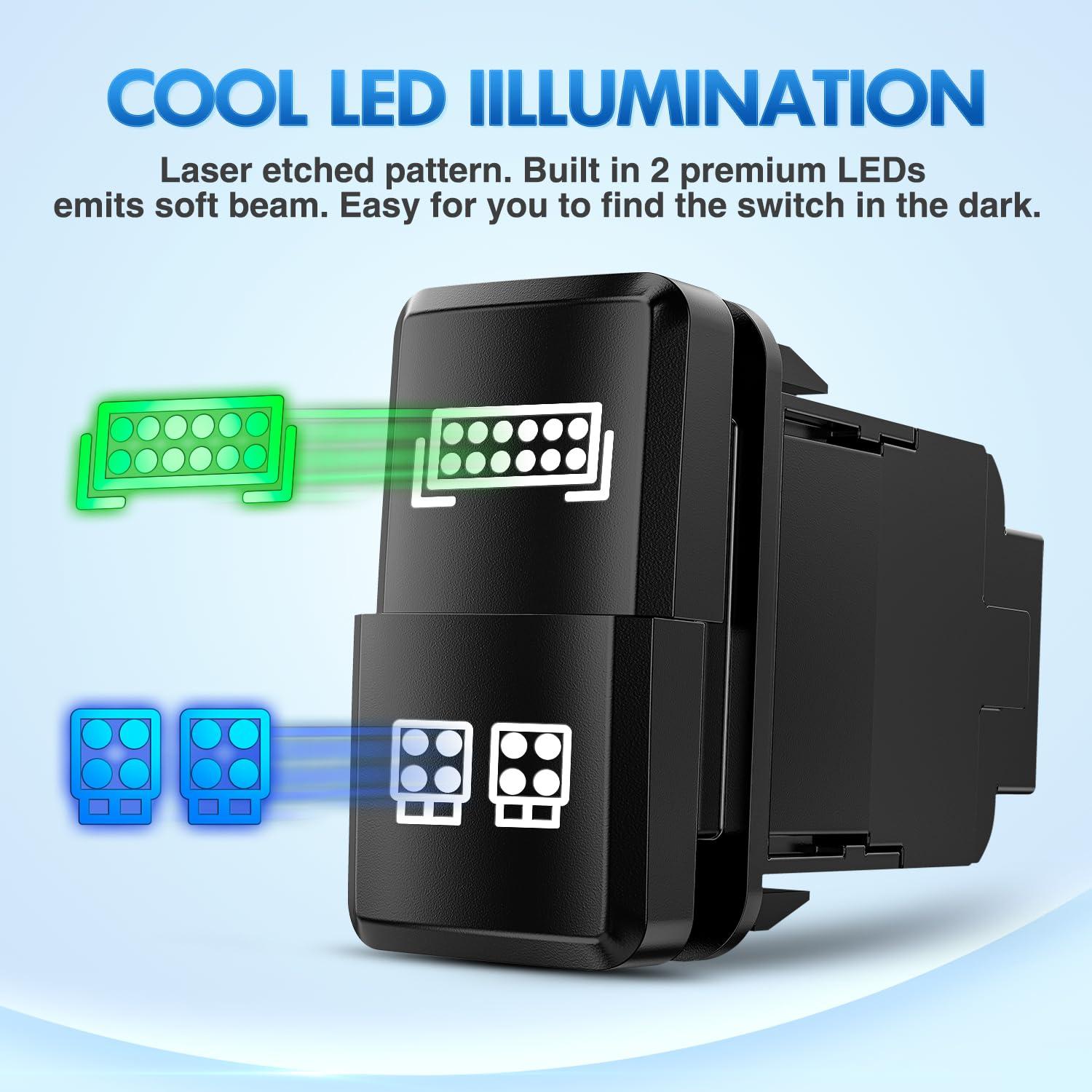 imageNilight Camping Lights Push Button Switch 12V ON Off Switches with Connector Wire Kit 154quot x 083quot Replacement for Toyota FJ Cruiser Fortuner Ta coma Highlander Tundra 4Runner Prado Land CruiserLED Light BAR  LED Work Lights