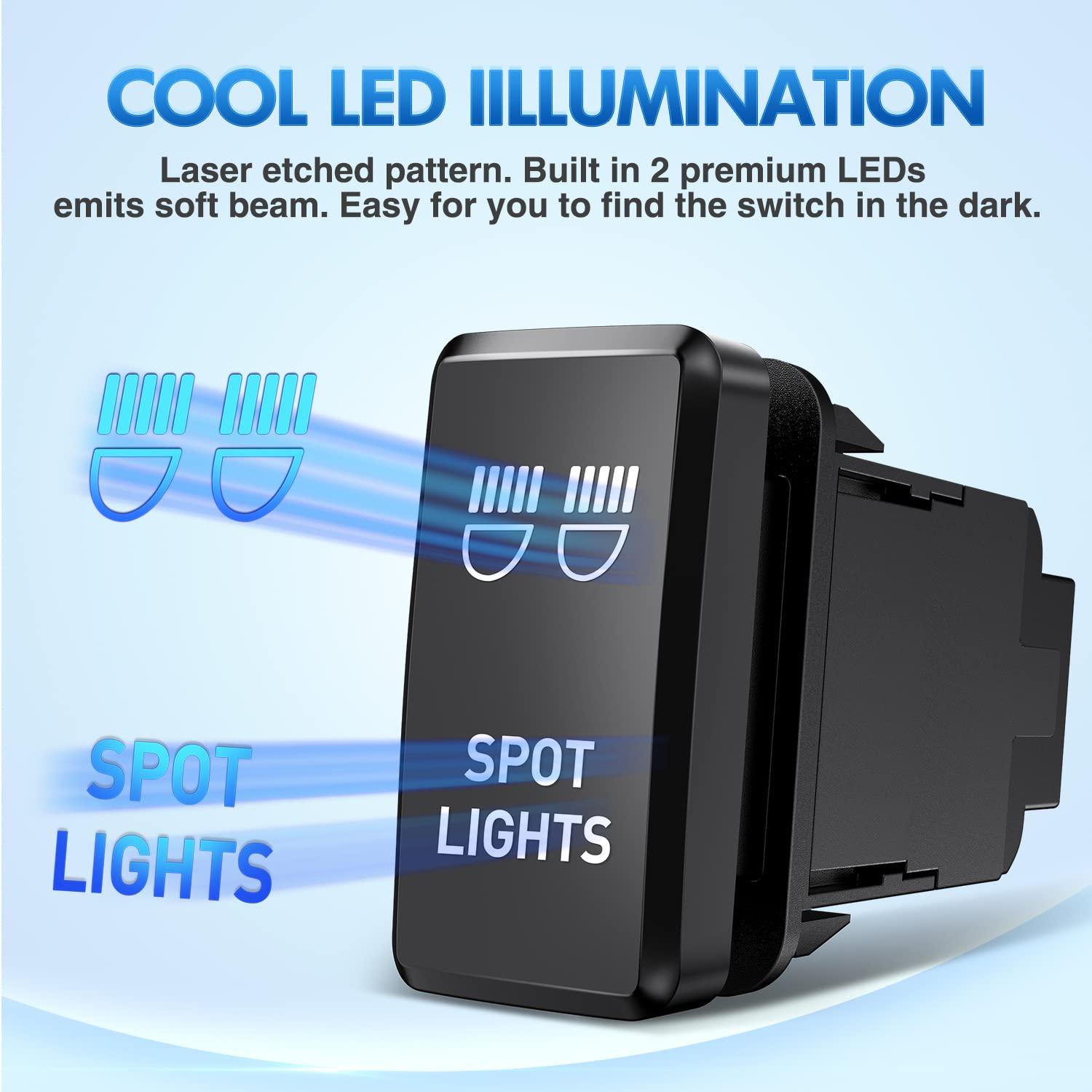 imageNilight Camping Lights Push Button Switch 12V ON Off Switches with Connector Wire Kit 154quot x 083quot Replacement for Toyota FJ Cruiser Fortuner Ta coma Highlander Tundra 4Runner Prado Land CruiserSPOT LIGHTS