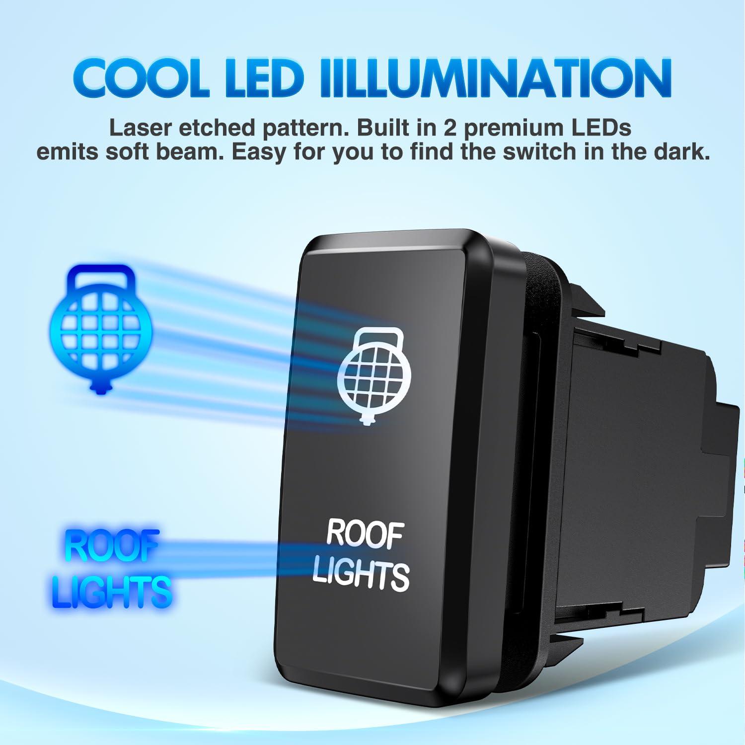 imageNilight Camping Lights Push Button Switch 12V ON Off Switches with Connector Wire Kit 154quot x 083quot Replacement for Toyota FJ Cruiser Fortuner Ta coma Highlander Tundra 4Runner Prado Land CruiserROOF LIGHTS