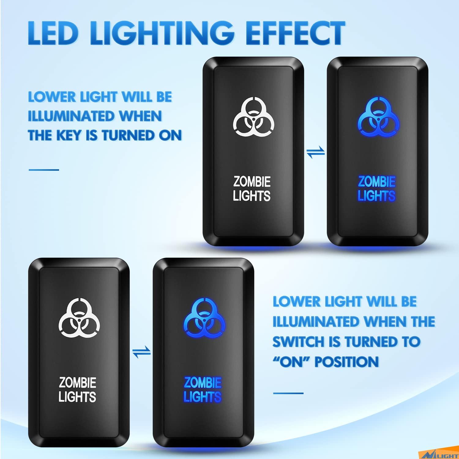 imageNilight Camping Lights Push Button Switch 12V ON Off Switches with Connector Wire Kit 154quot x 083quot Replacement for Toyota FJ Cruiser Fortuner Ta coma Highlander Tundra 4Runner Prado Land CruiserZOMBIE LIGHTS