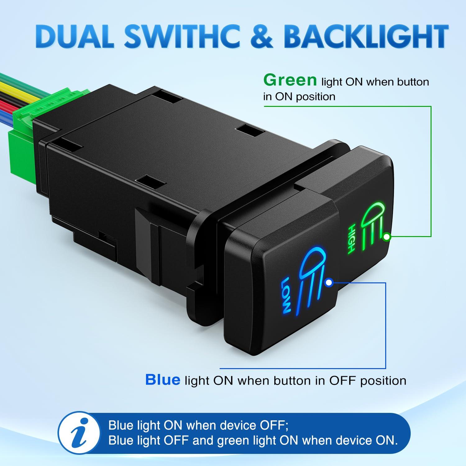 imageNilight Camping Lights Push Button Switch 12V ON Off Switches with Connector Wire Kit 154quot x 083quot Replacement for Toyota FJ Cruiser Fortuner Ta coma Highlander Tundra 4Runner Prado Land CruiserHigh Beam  Low Beam