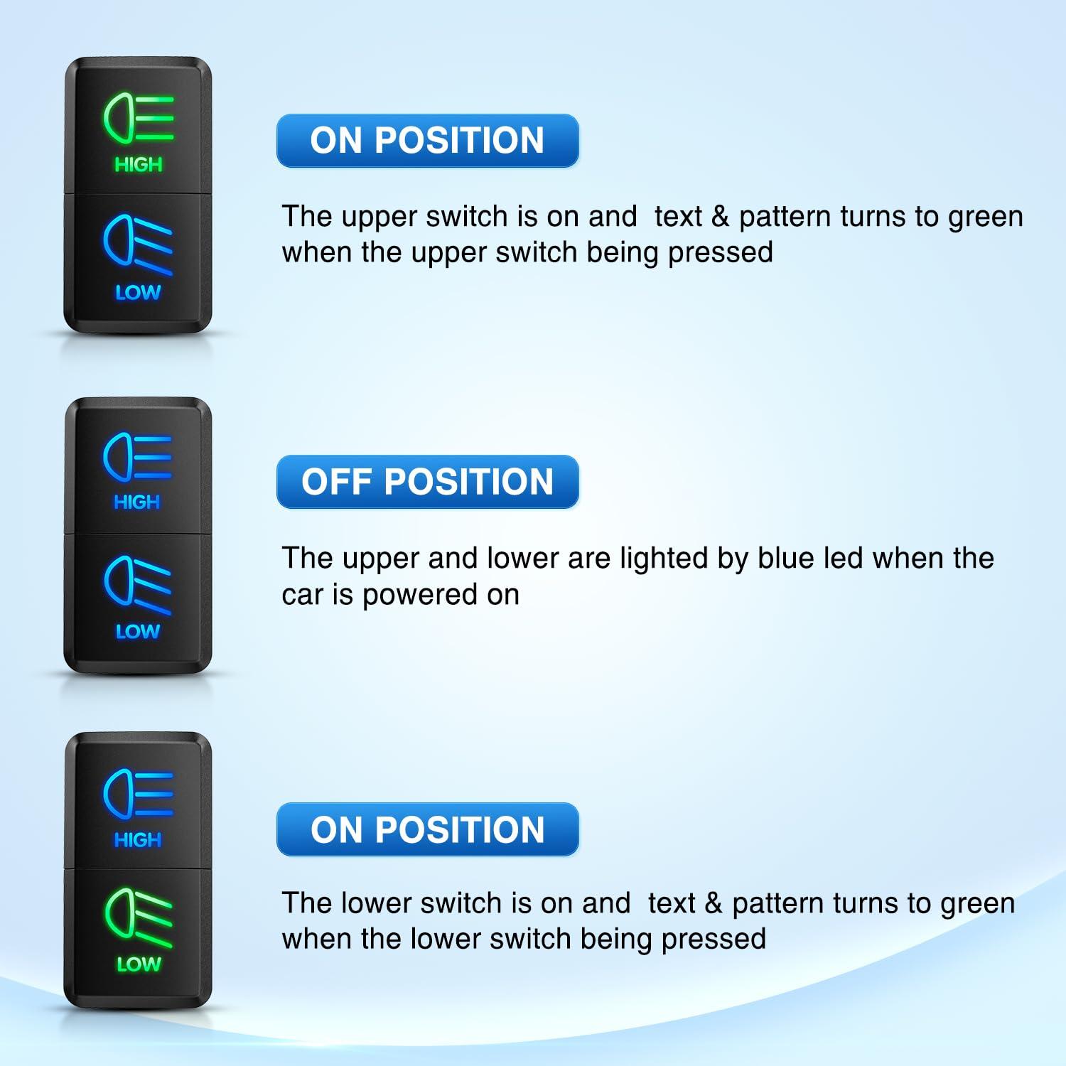 imageNilight Camping Lights Push Button Switch 12V ON Off Switches with Connector Wire Kit 154quot x 083quot Replacement for Toyota FJ Cruiser Fortuner Ta coma Highlander Tundra 4Runner Prado Land CruiserHigh Beam  Low Beam