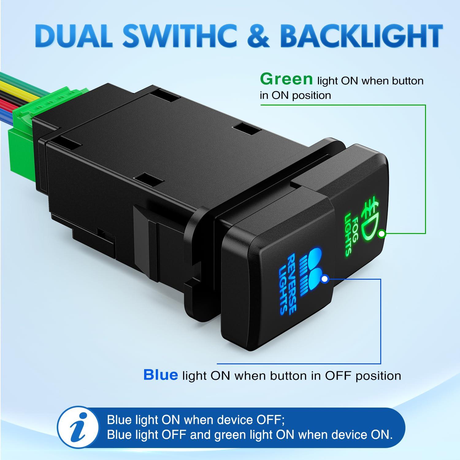 imageNilight Camping Lights Push Button Switch 12V ON Off Switches with Connector Wire Kit 154quot x 083quot Replacement for Toyota FJ Cruiser Fortuner Ta coma Highlander Tundra 4Runner Prado Land CruiserFog Lights  Reverse Lights