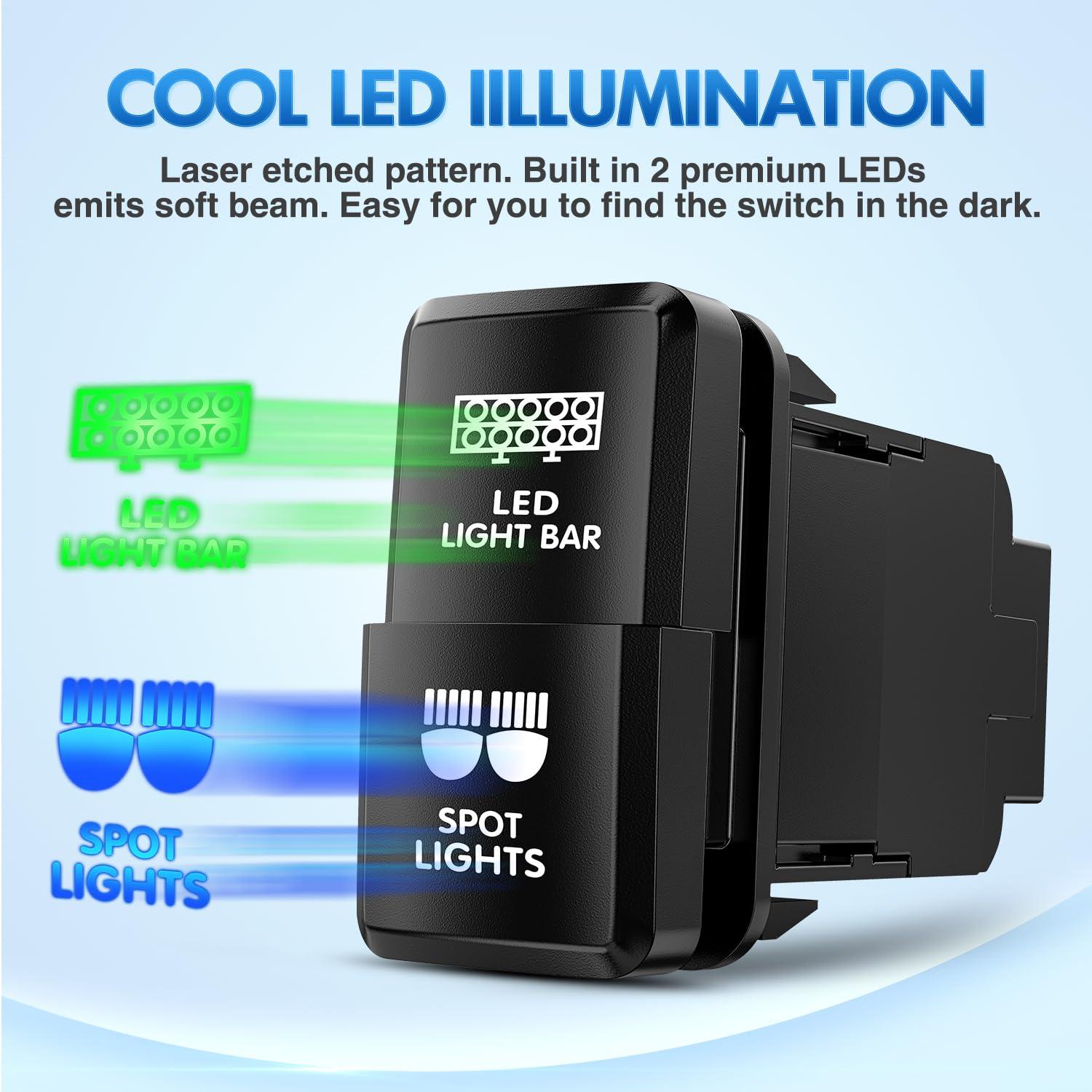 imageNilight Camping Lights Push Button Switch 12V ON Off Switches with Connector Wire Kit 154quot x 083quot Replacement for Toyota FJ Cruiser Fortuner Ta coma Highlander Tundra 4Runner Prado Land CruiserLED Light Bar  Spot Lights