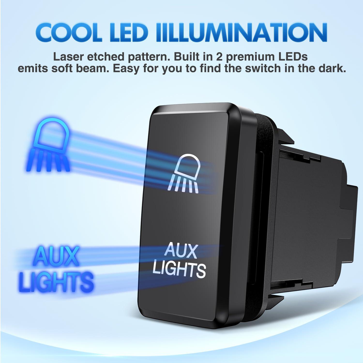 imageNilight Camping Lights Push Button Switch 12V ON Off Switches with Connector Wire Kit 154quot x 083quot Replacement for Toyota FJ Cruiser Fortuner Ta coma Highlander Tundra 4Runner Prado Land CruiserAUX LIGHTS