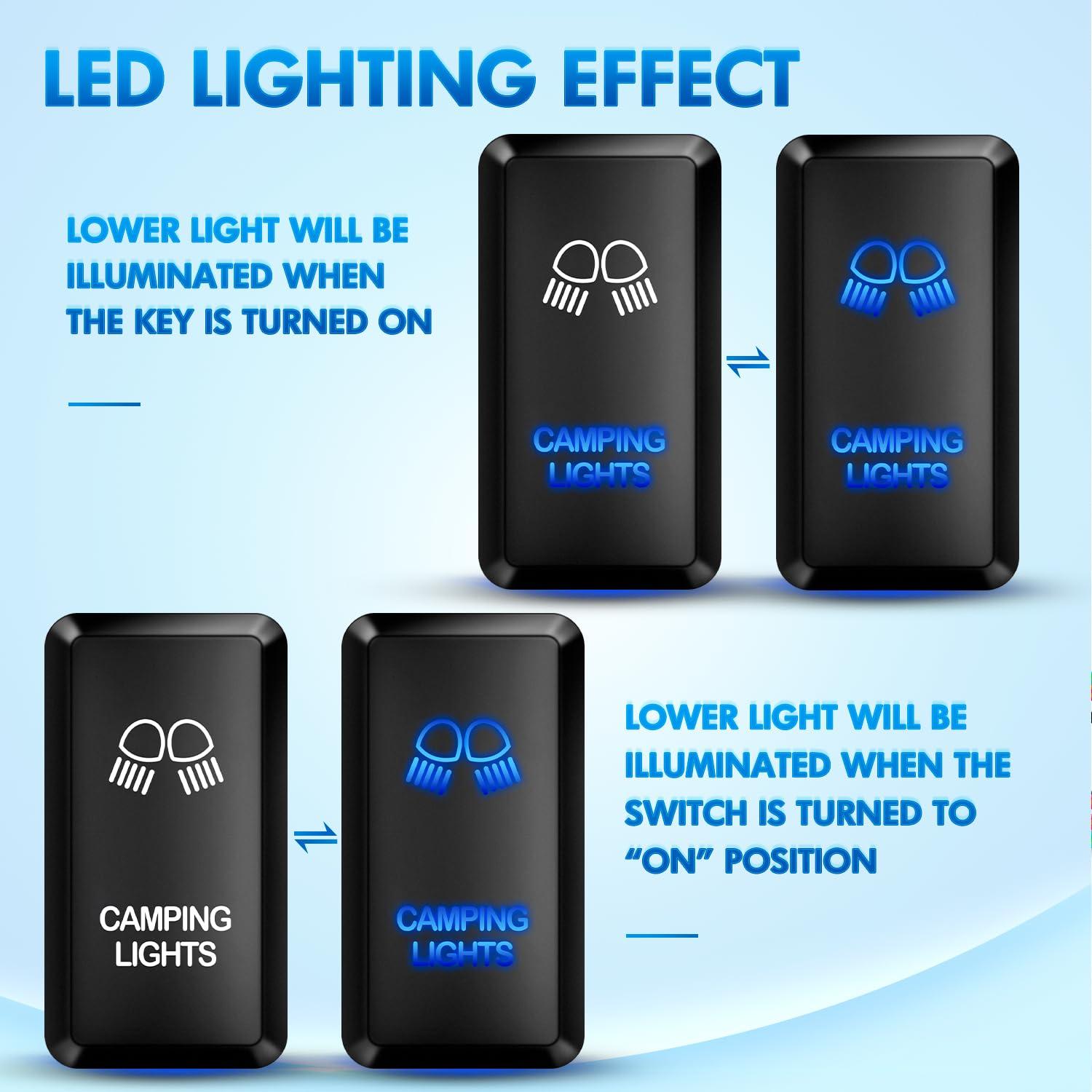 imageNilight Camping Lights Push Button Switch 12V ON Off Switches with Connector Wire Kit 154quot x 083quot Replacement for Toyota FJ Cruiser Fortuner Ta coma Highlander Tundra 4Runner Prado Land CruiserCAMPING LIGHTS