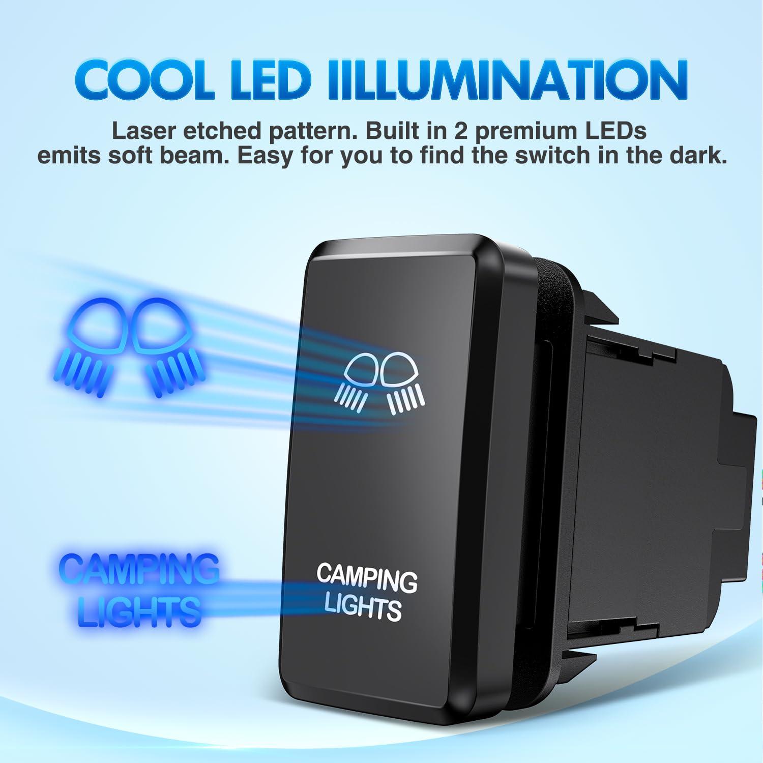 imageNilight Camping Lights Push Button Switch 12V ON Off Switches with Connector Wire Kit 154quot x 083quot Replacement for Toyota FJ Cruiser Fortuner Ta coma Highlander Tundra 4Runner Prado Land CruiserCAMPING LIGHTS