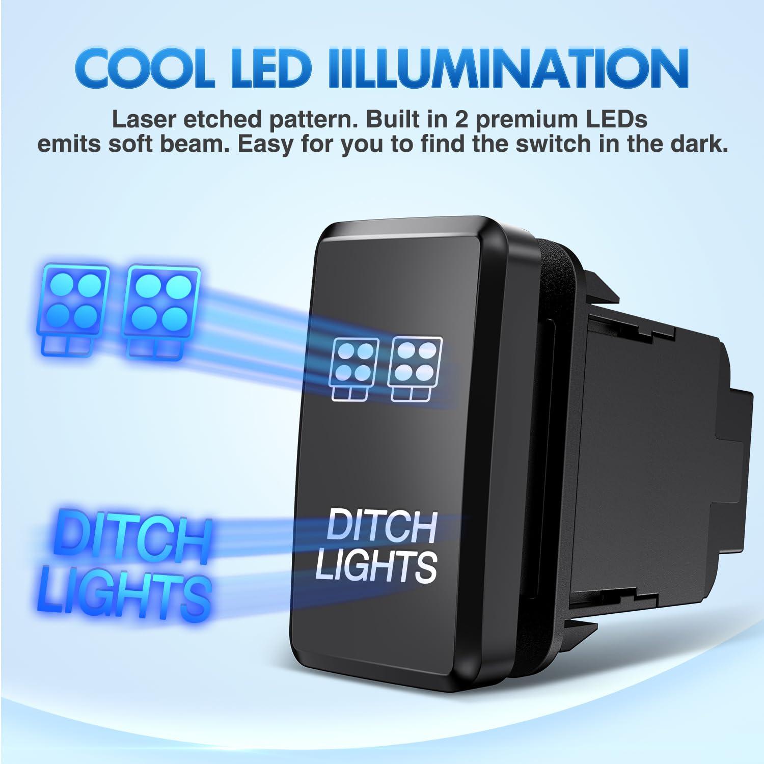 imageNilight Camping Lights Push Button Switch 12V ON Off Switches with Connector Wire Kit 154quot x 083quot Replacement for Toyota FJ Cruiser Fortuner Ta coma Highlander Tundra 4Runner Prado Land CruiserDITCH LIGHTS