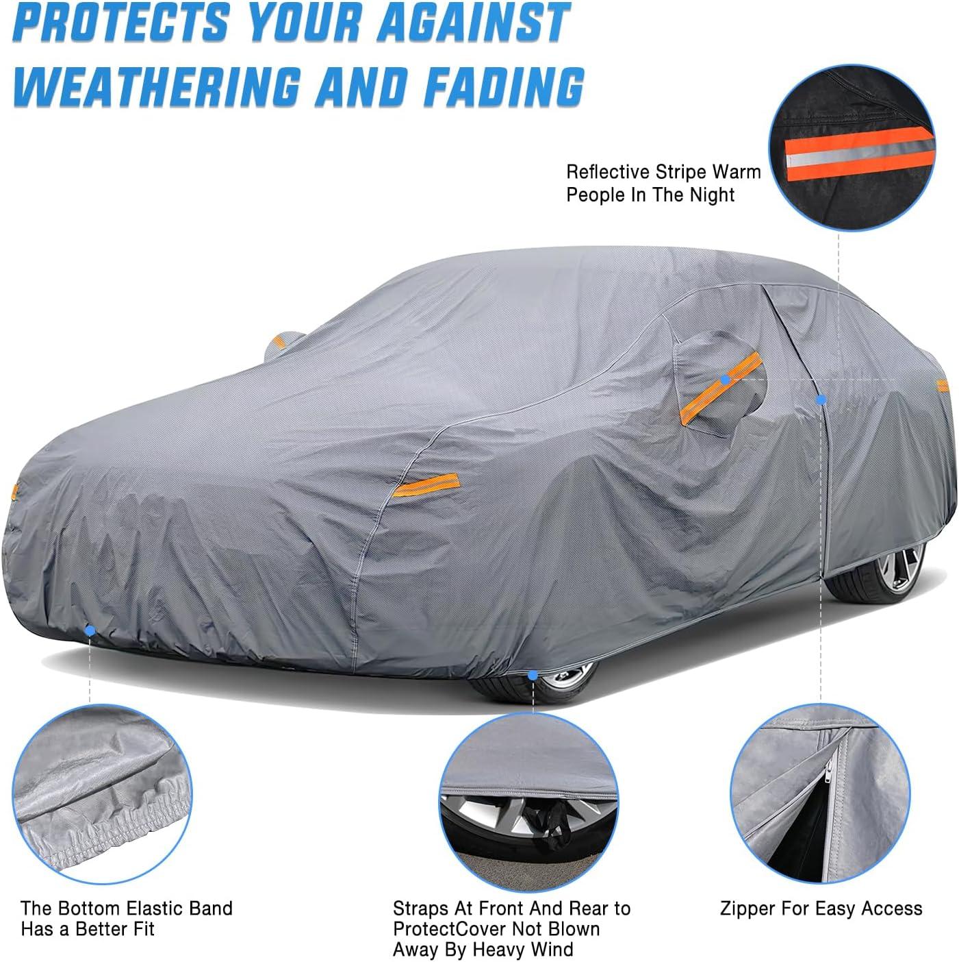 imageNilight Car Cover Waterproof All Weather for Automobiles Heavy Duty Outdoor Full Cover Rain Sun UV Protection with Zipper Cotton Extra Thick Car CoversUniversal Fit for SedanLength 178quot to 185quotA1 Fit SedanLength 178 To 185