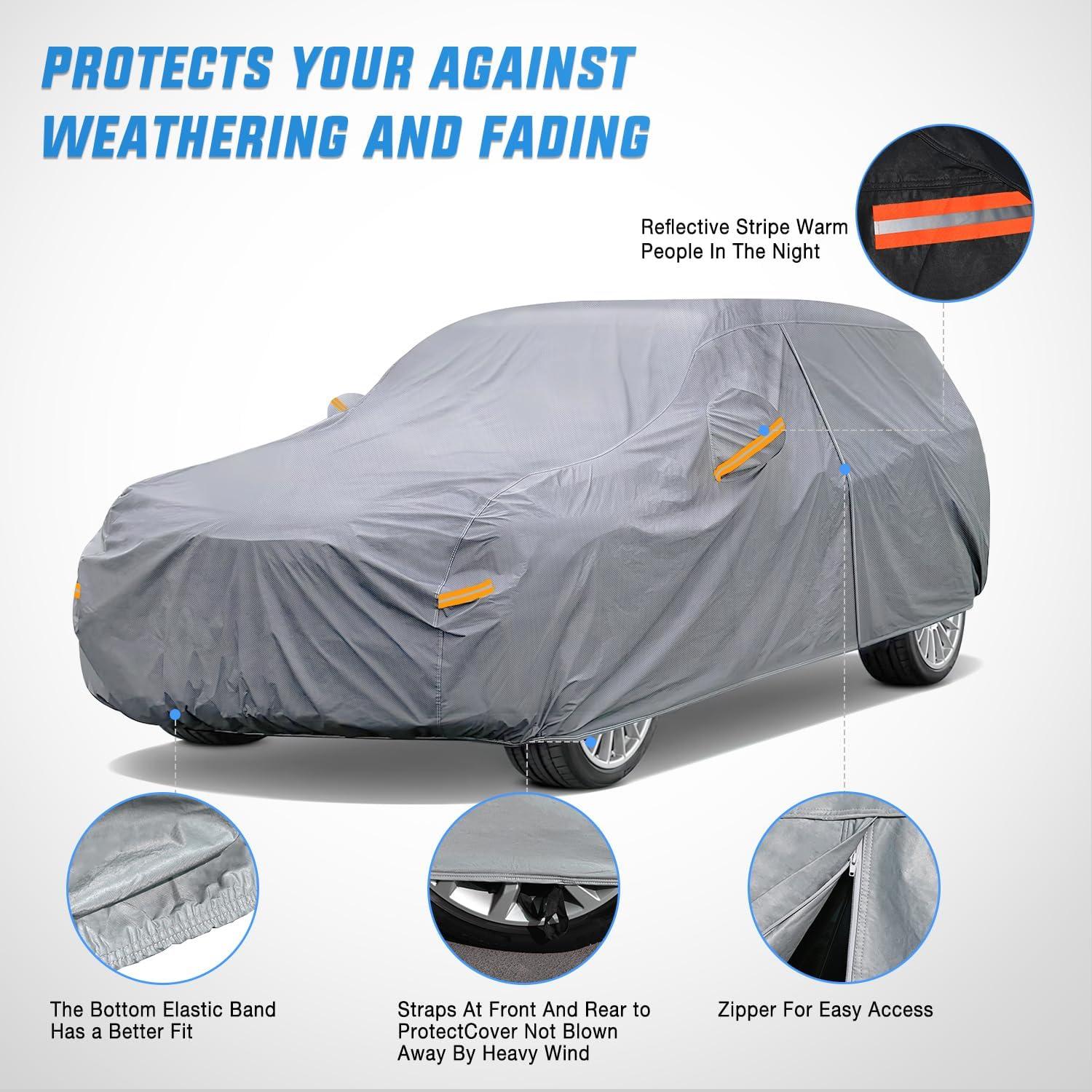 imageNilight Car Cover Waterproof All Weather for Automobiles Heavy Duty Outdoor Full Cover Rain Sun UV Protection with Zipper Cotton Extra Thick Car CoversUniversal Fit for SedanLength 178quot to 185quotA6 Fit Suv JeepLength 191 To 200
