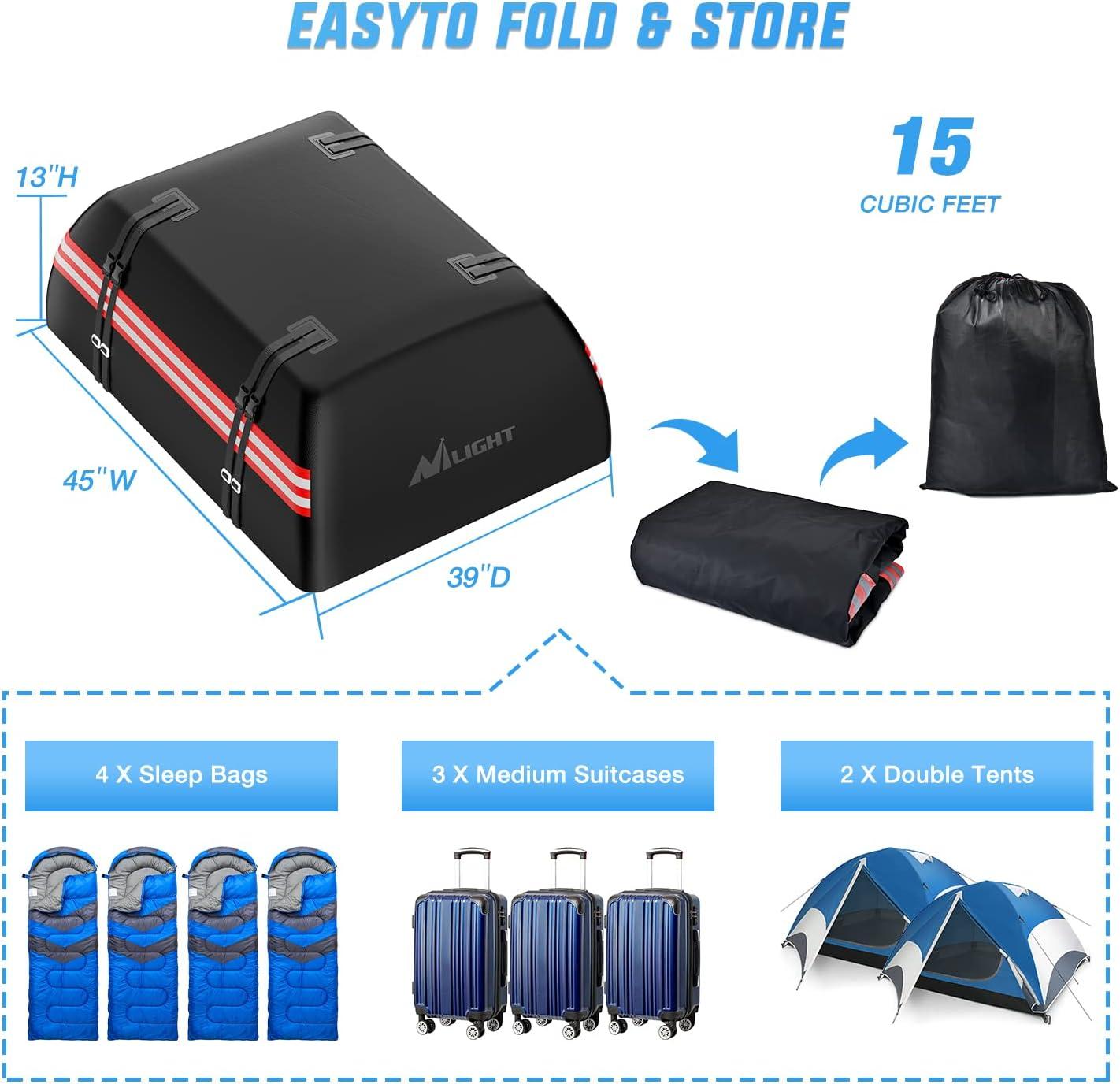 imageNilight Car Roof Bag 15 Cubic Feet Waterproof Rooftop Cargo CarrierSuitable for All Vehicle withWithout Rack  Waterproof ZipReflective StripAntiTear 840D PVC with AntiSlip Mat15 Cubic Feet