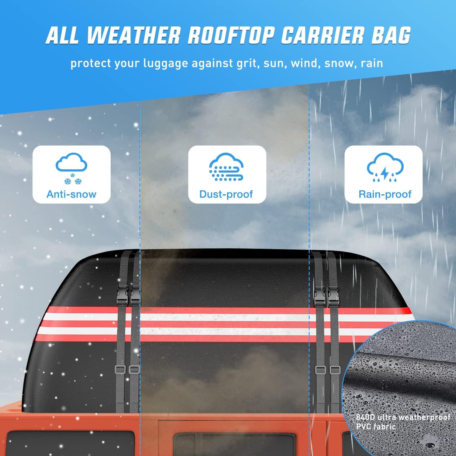 imageNilight Car Roof Bag 15 Cubic Feet Waterproof Rooftop Cargo CarrierSuitable for All Vehicle withWithout Rack  Waterproof ZipReflective StripAntiTear 840D PVC with AntiSlip Mat21 Cubic Feet