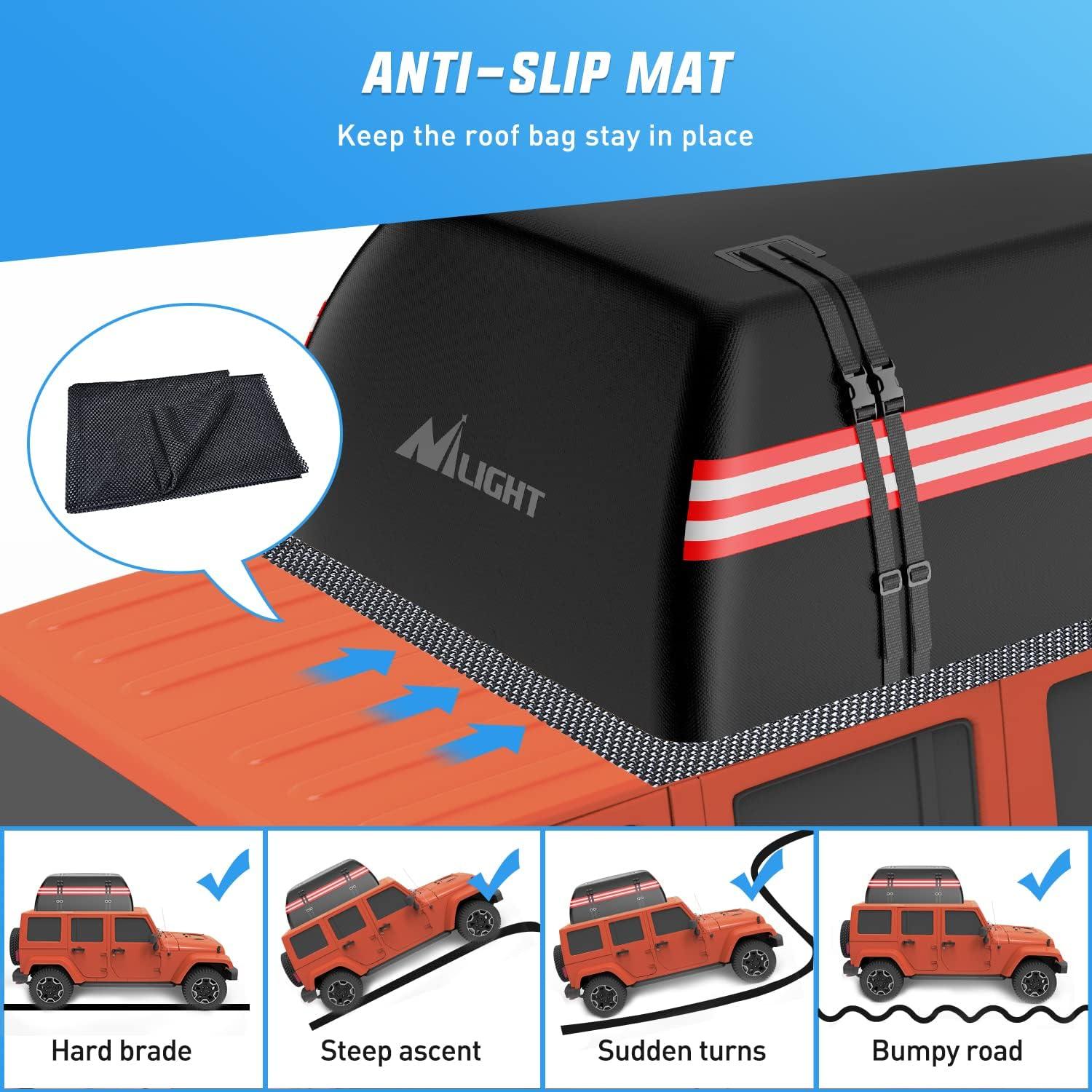 imageNilight Car Roof Bag 15 Cubic Feet Waterproof Rooftop Cargo CarrierSuitable for All Vehicle withWithout Rack  Waterproof ZipReflective StripAntiTear 840D PVC with AntiSlip Mat21 Cubic Feet